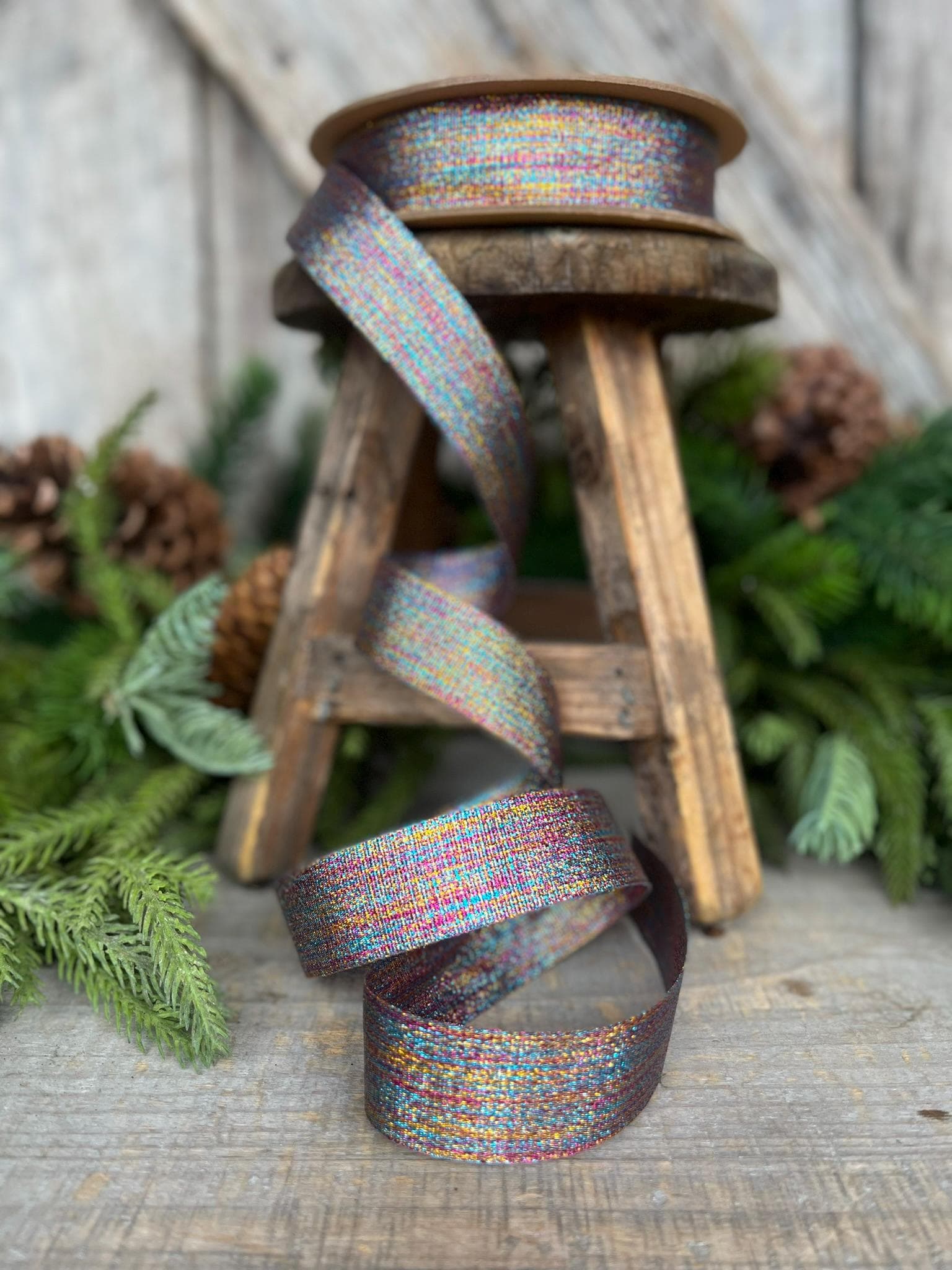 1" Metallic Rainbow Grosgrain Ribbon, Non wired Ribbon