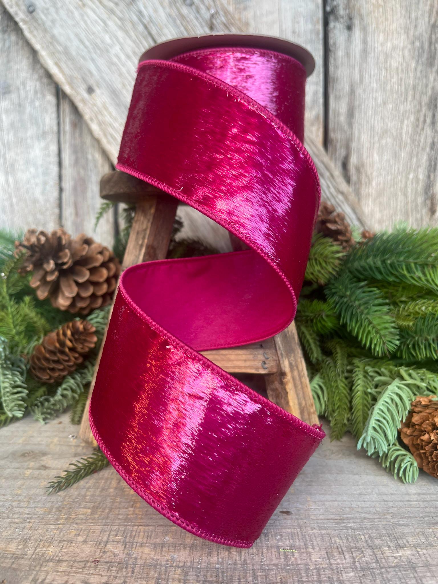 2.5" Hot Pink Tinsel Sheen Ribbon, Farrisilk Ribbon, Wired RIbbon, Christmas Ribbon, Hot Pink Ribbon, Pink Christmas Tree, RS022-08