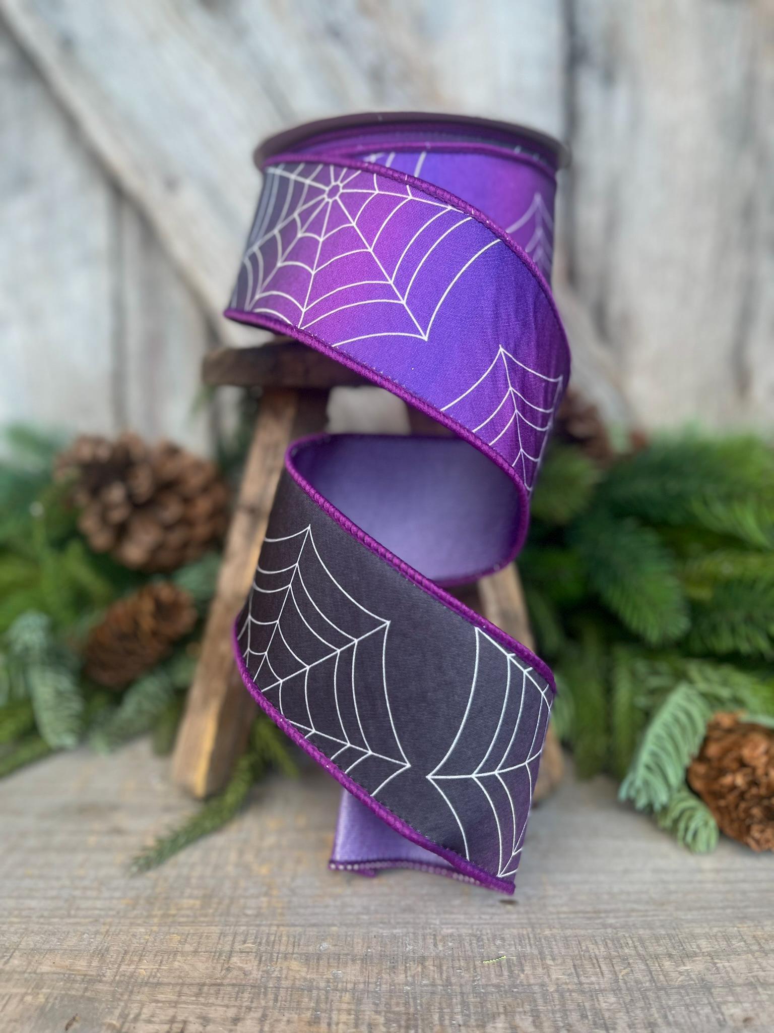 2.5" Purple Spider Web Ribbon, Farrisilk Ribbon, Halloween RIbbon, Halloween Decor, Designer Ribbon, Purple Halloween Ribbon