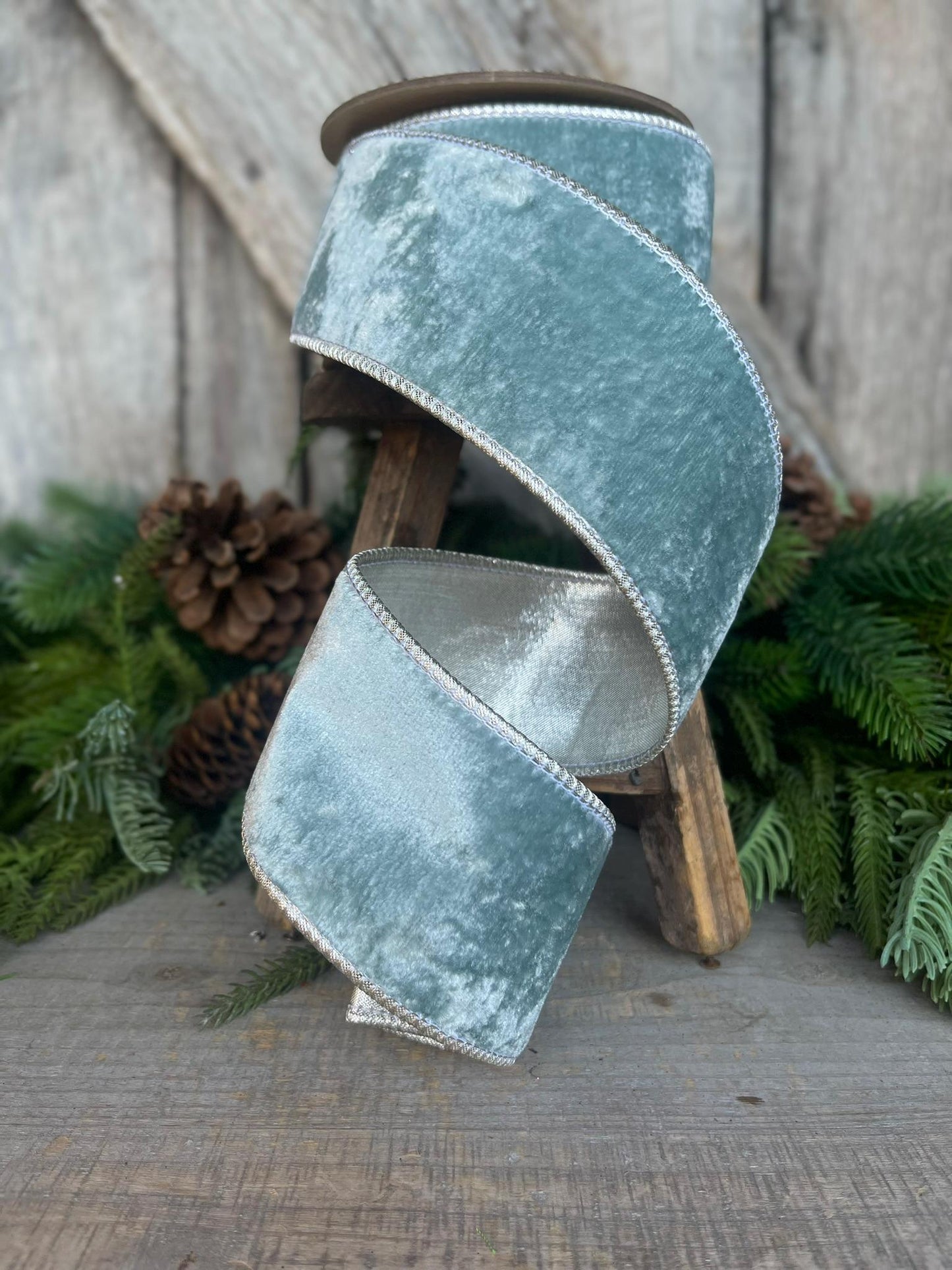 2.5" Aqua Celadon Velvet, Christmas Velvet