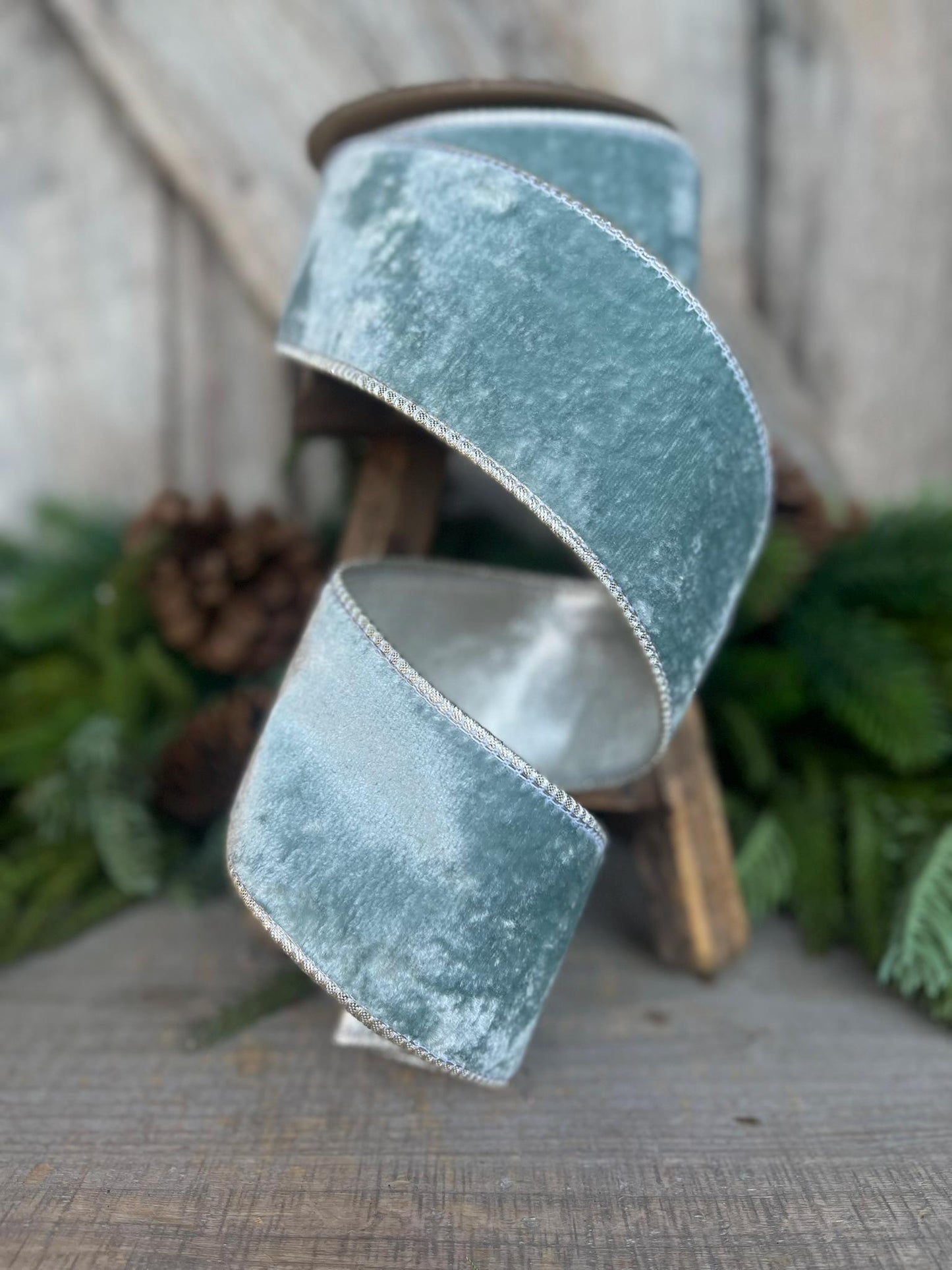 2.5" Aqua Celadon Velvet, Christmas Velvet