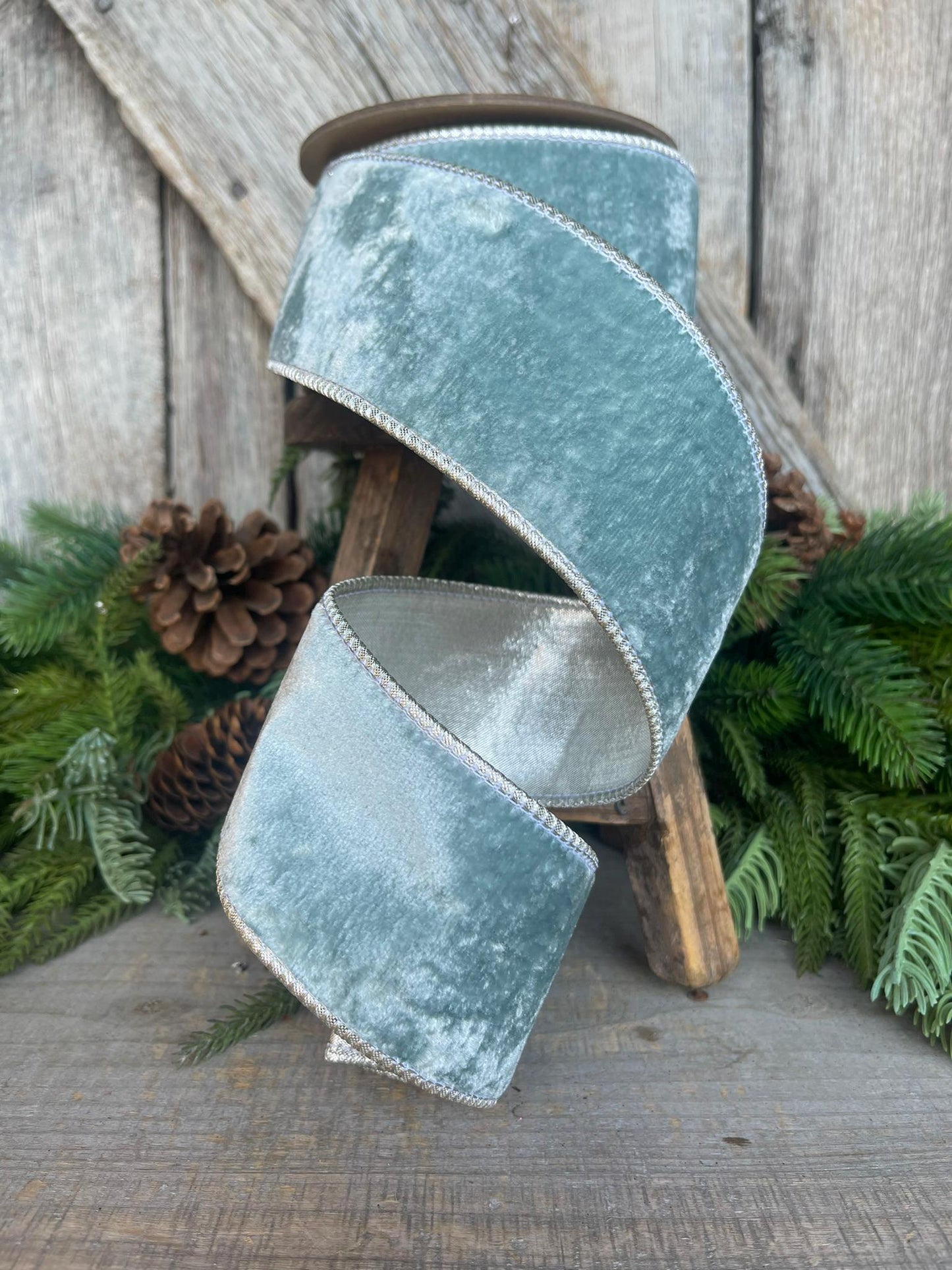 2.5" Aqua Celadon Velvet, Christmas Velvet