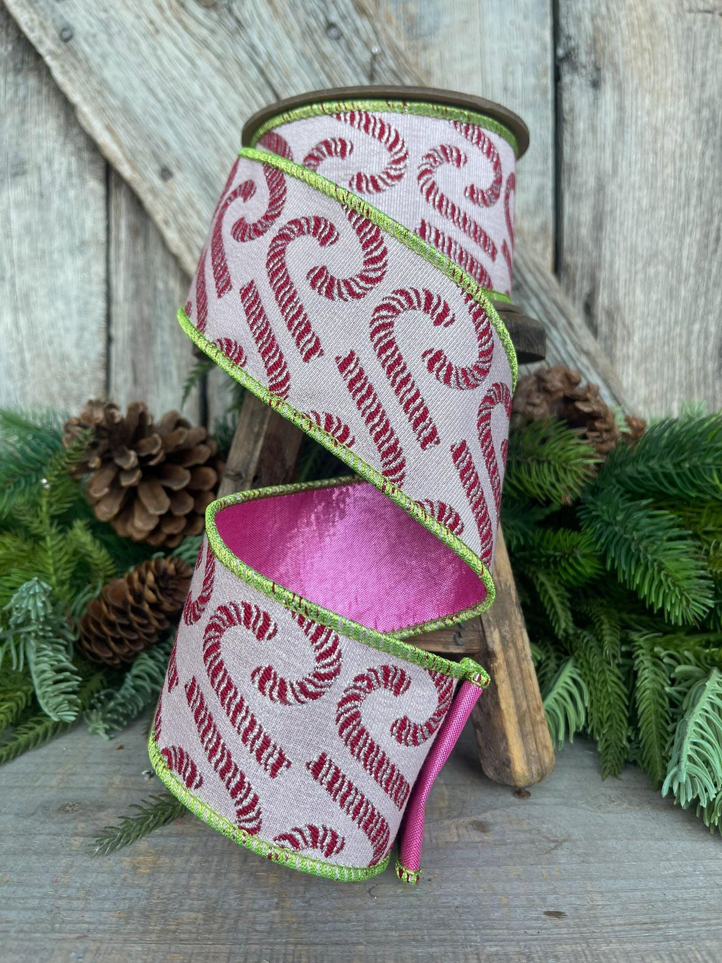 2.5" Pink Candy Cane RIbbon, Christmas RIbbon, Candy Ribbon, CHristmas Candy Cane RIbbon, Designer Ribbon