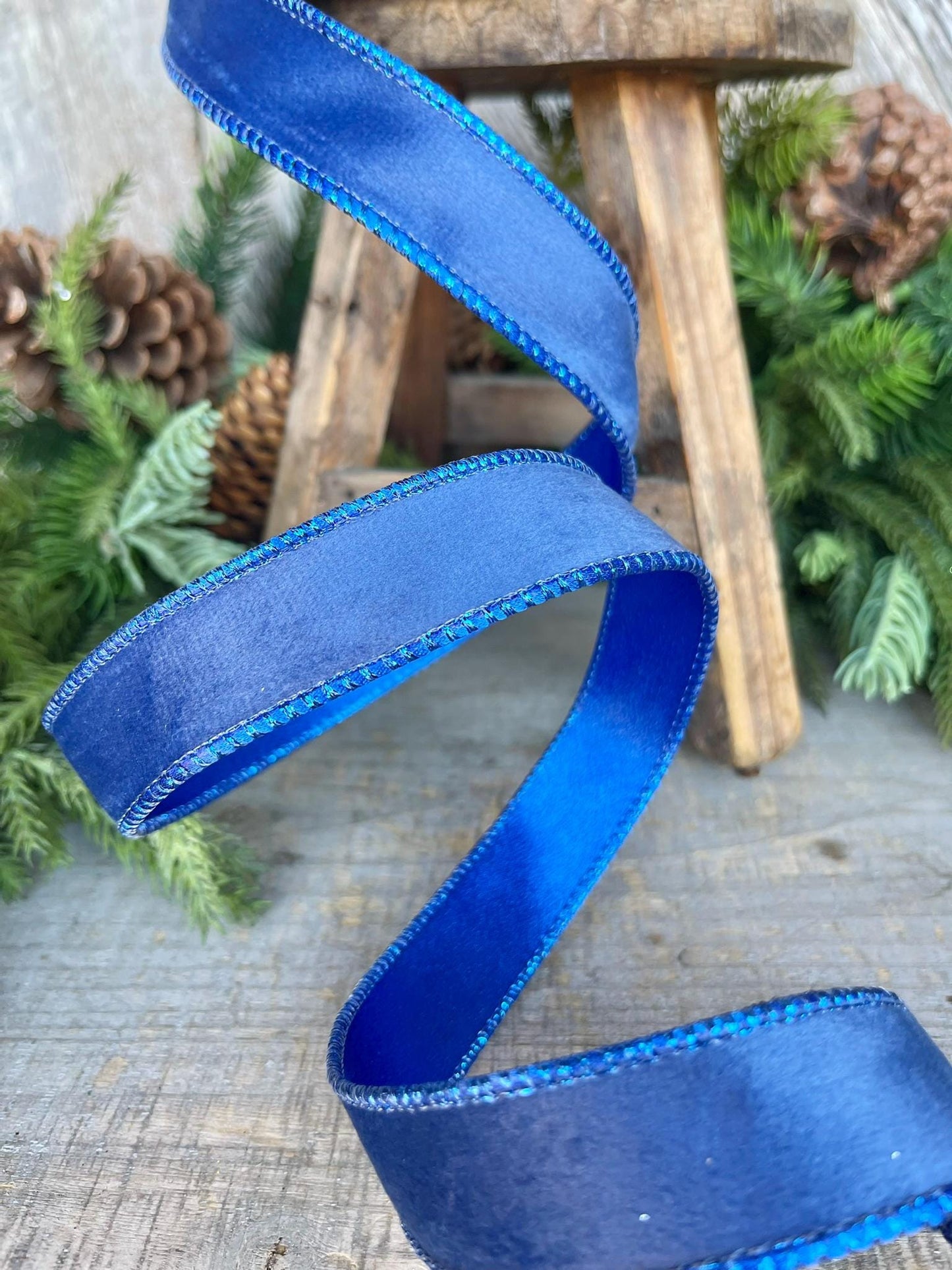 1" Blue Velvet Ribbon, Wired Ribbon