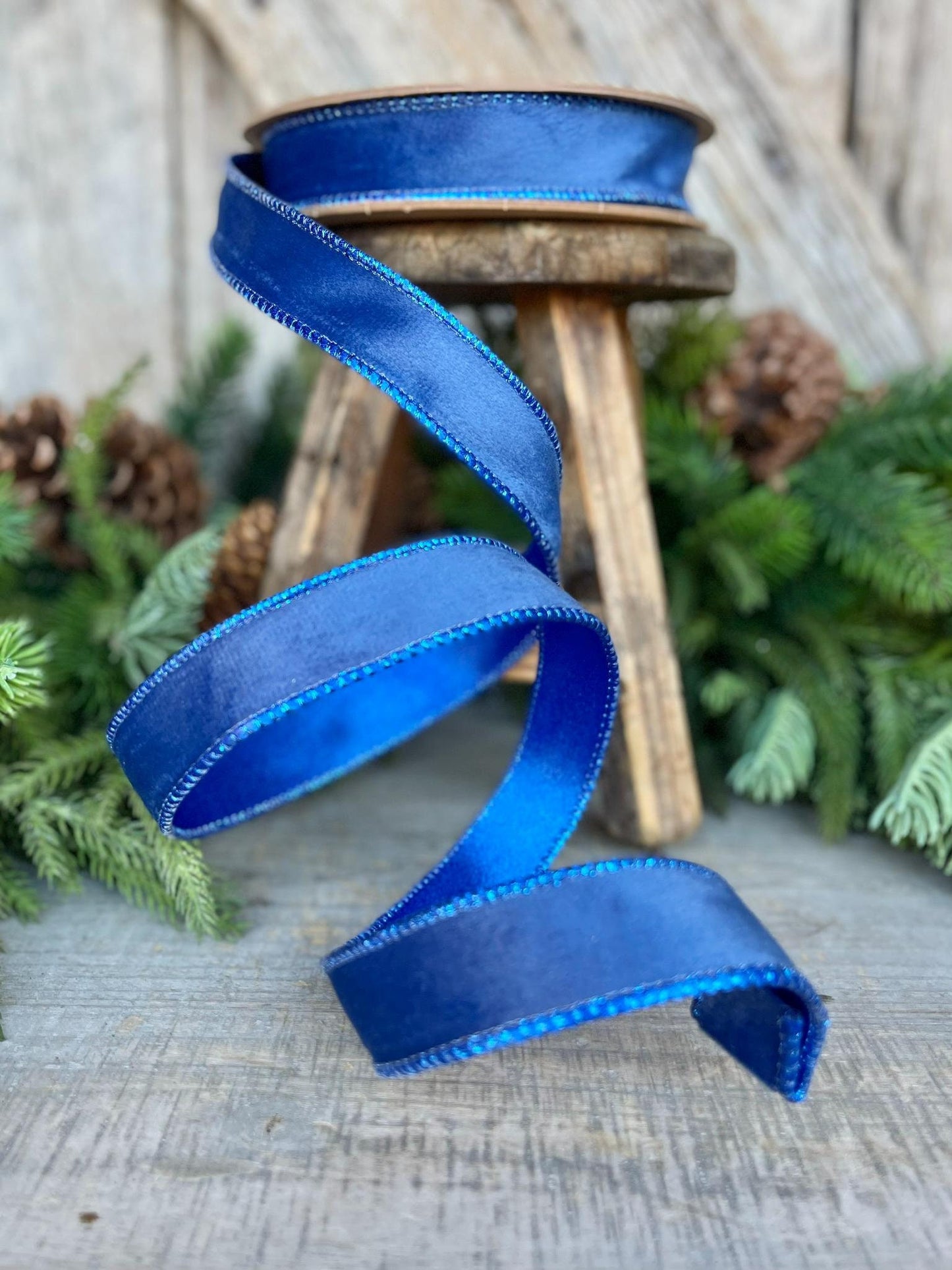 1" Blue Velvet Ribbon, Wired Ribbon