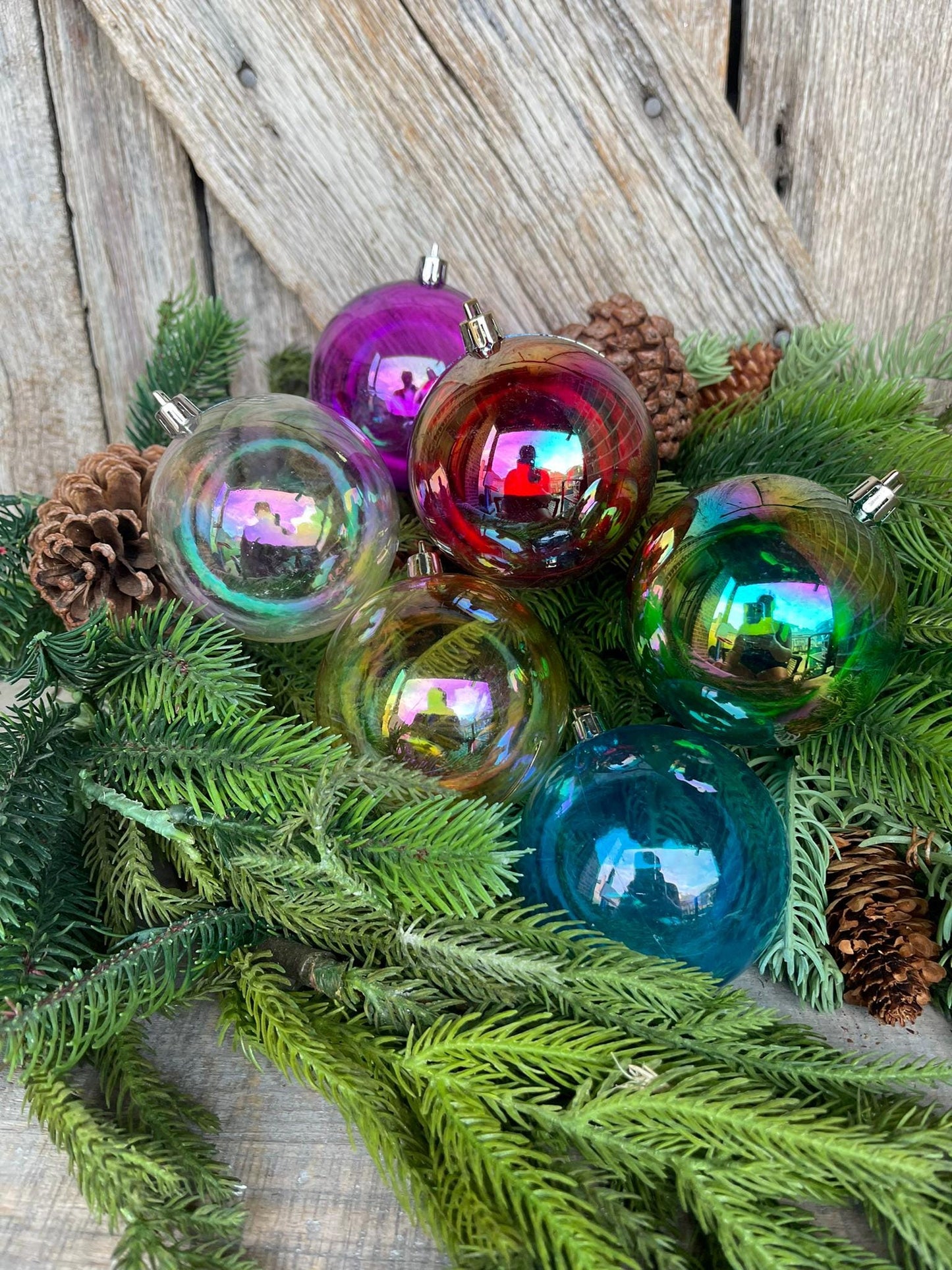 80MM Shatterproof Multicolor Iridescent Ball Ornaments, Set of 6 Ornaments, Iridescent Ornaments, Shatterproof Ornaments, Rainbow Ornaments