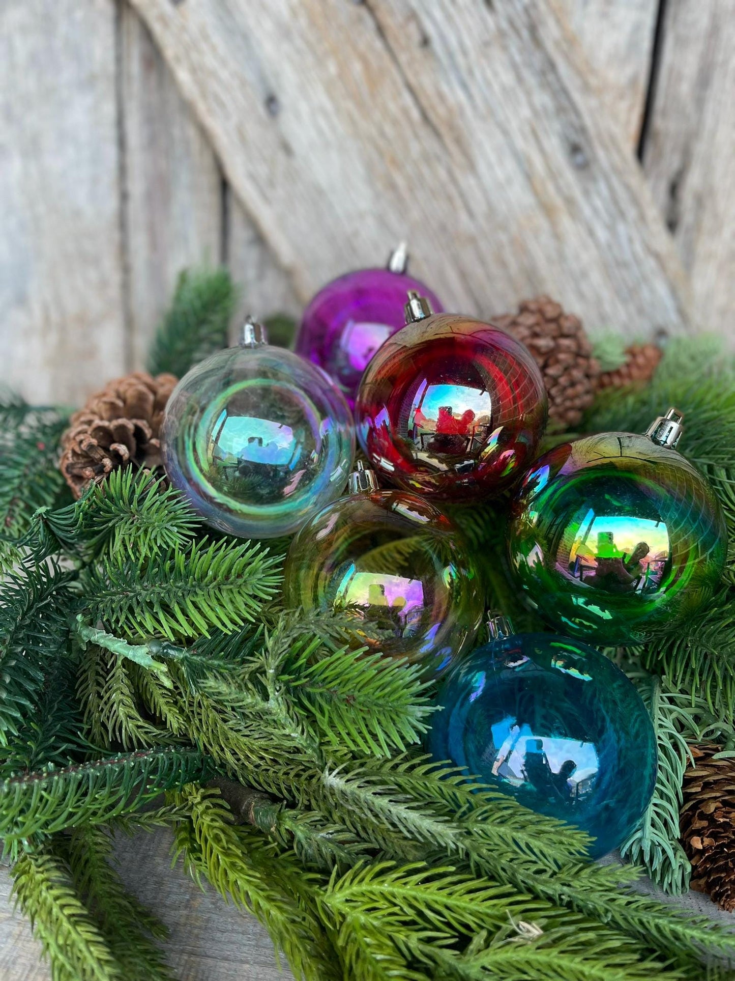 80MM Shatterproof Multicolor Iridescent Ball Ornaments, Set of 6 Ornaments, Iridescent Ornaments, Shatterproof Ornaments, Rainbow Ornaments