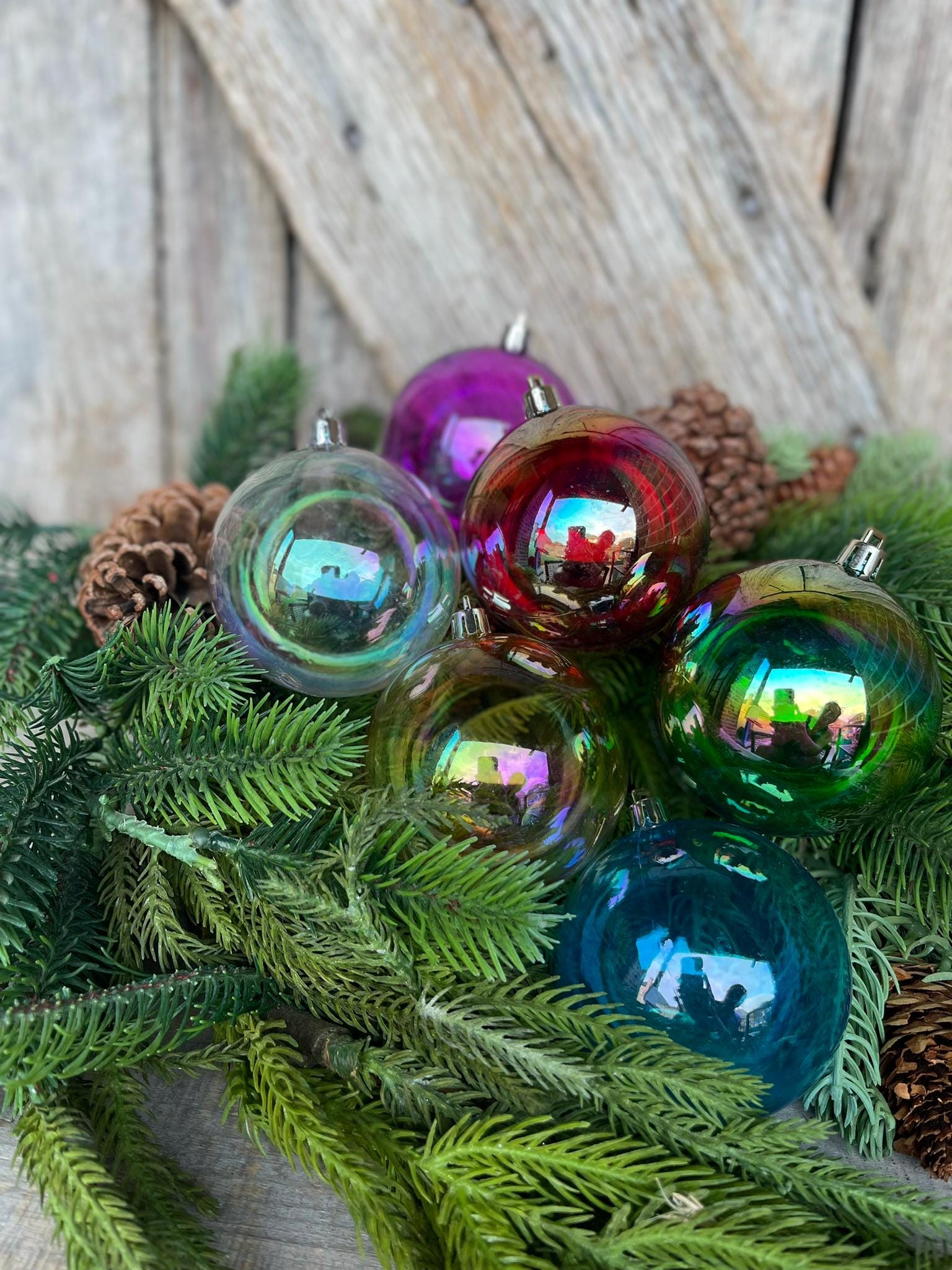 80MM Shatterproof Multicolor Iridescent Ball Ornaments, Set of 6 Ornaments, Iridescent Ornaments, Shatterproof Ornaments, Rainbow Ornaments