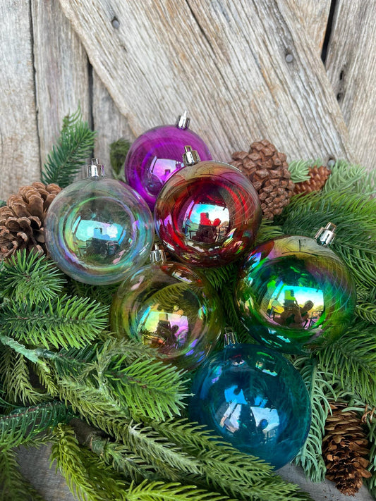 80MM Shatterproof Multicolor Iridescent Ball Ornaments, Set of 6 Ornaments, Iridescent Ornaments, Shatterproof Ornaments, Rainbow Ornaments