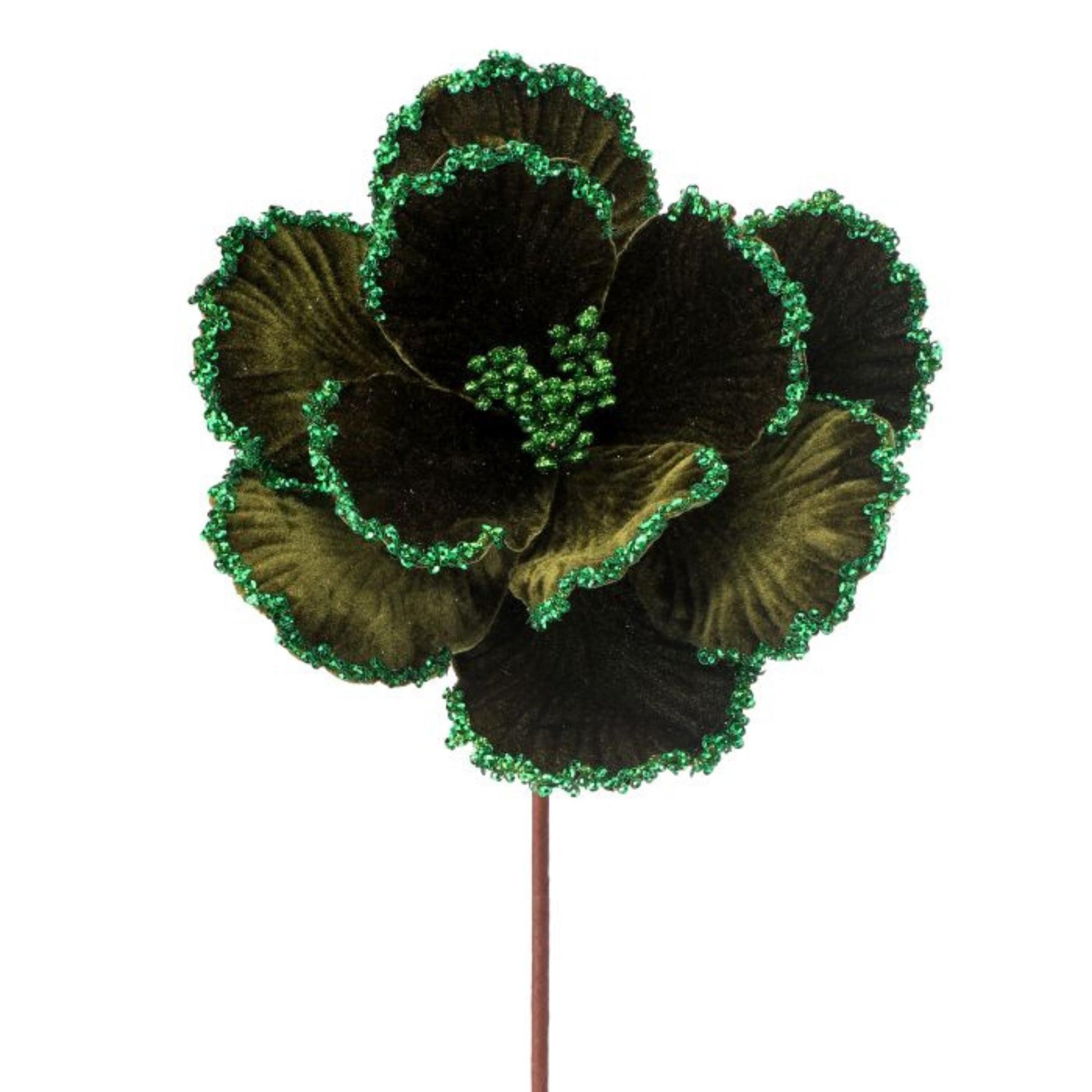 24" Emerald Magnolia, Sequin Border Magnolia, Christmas Magnolia Stem, Christmas Magnolia, Emerald Green Poinsettia, Christmas Tree Decor