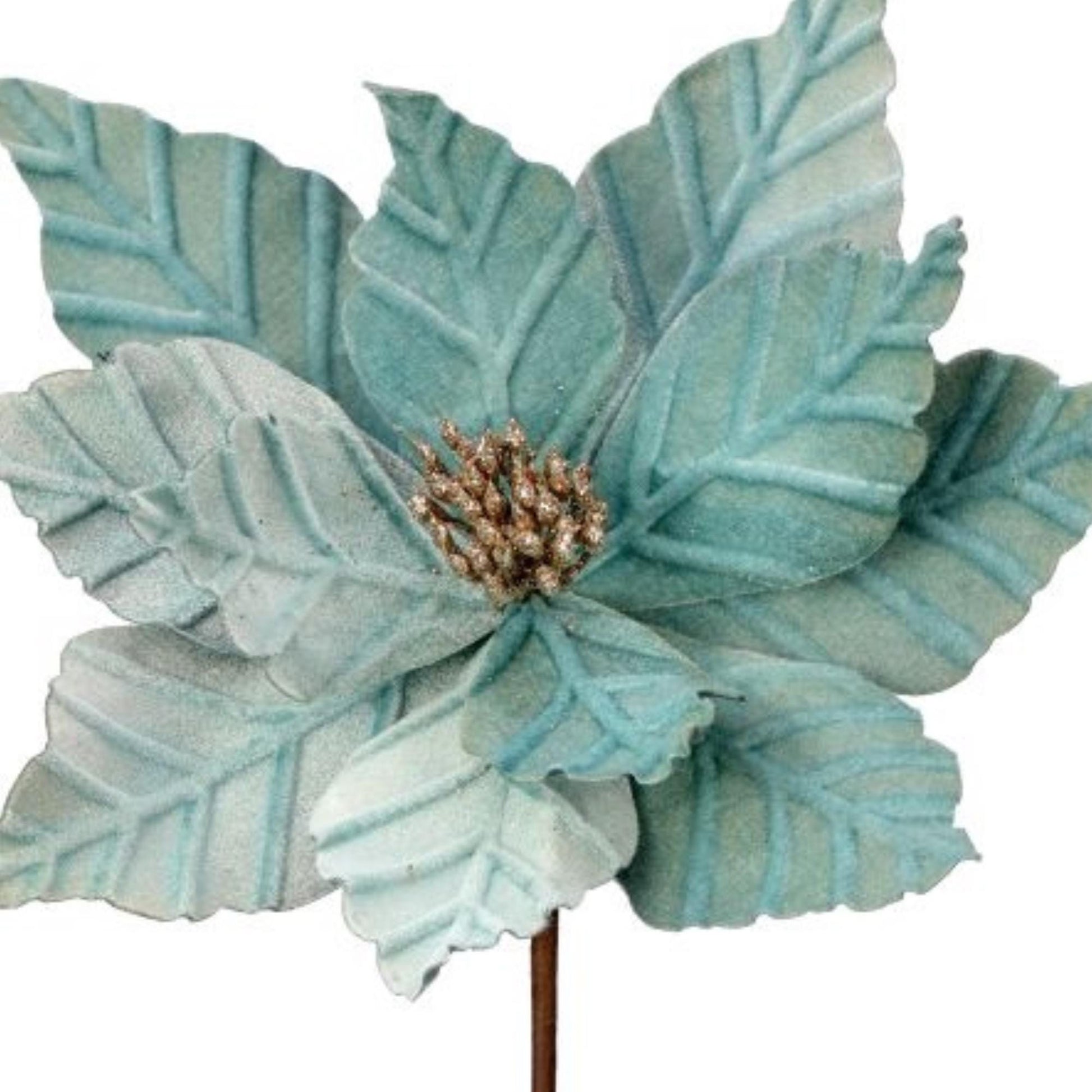 24" Aqua Blue Velvet Poinsettia Stem, Christmas Tree Poinsettia, Aqua Blue Holiday Decor, Teal Poinsettia