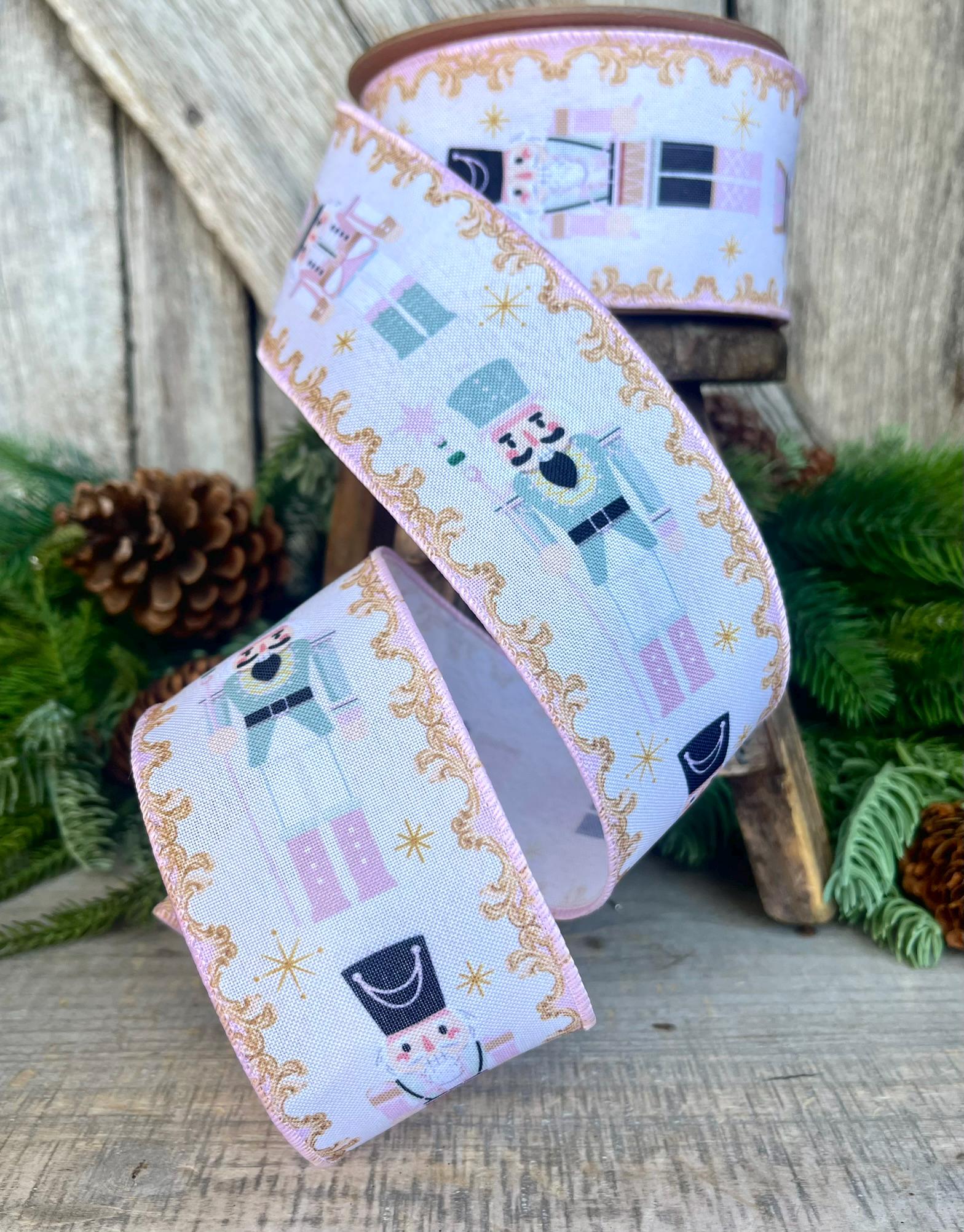 2.5" Pink Nutcracker Ribbon, Pink Ribbon, Pink christmas Ribbon, Nutcracker RIbbon, Wired Ribbon, Ribbon for bows, 94480W-061-40F