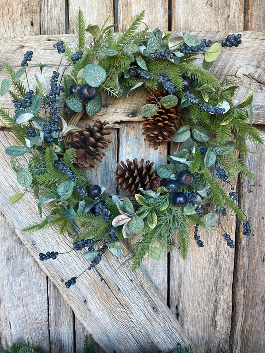 22" Christmas Wreath, Blueberry Eucalyptus Wreath