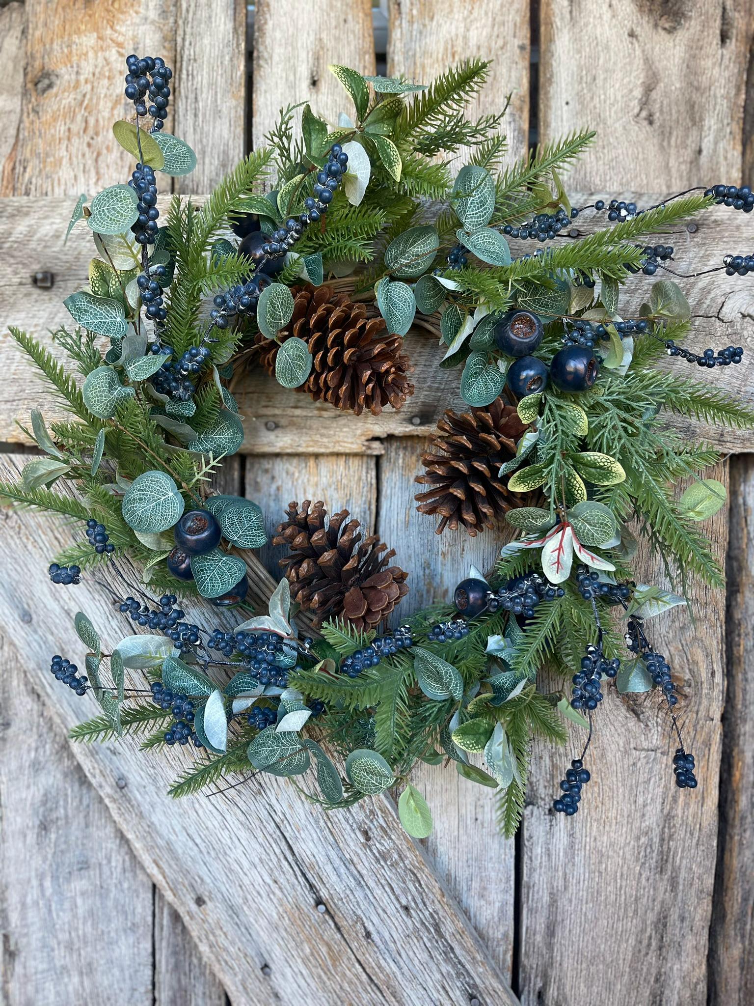 22" Christmas Wreath, Blueberry Eucalyptus Wreath