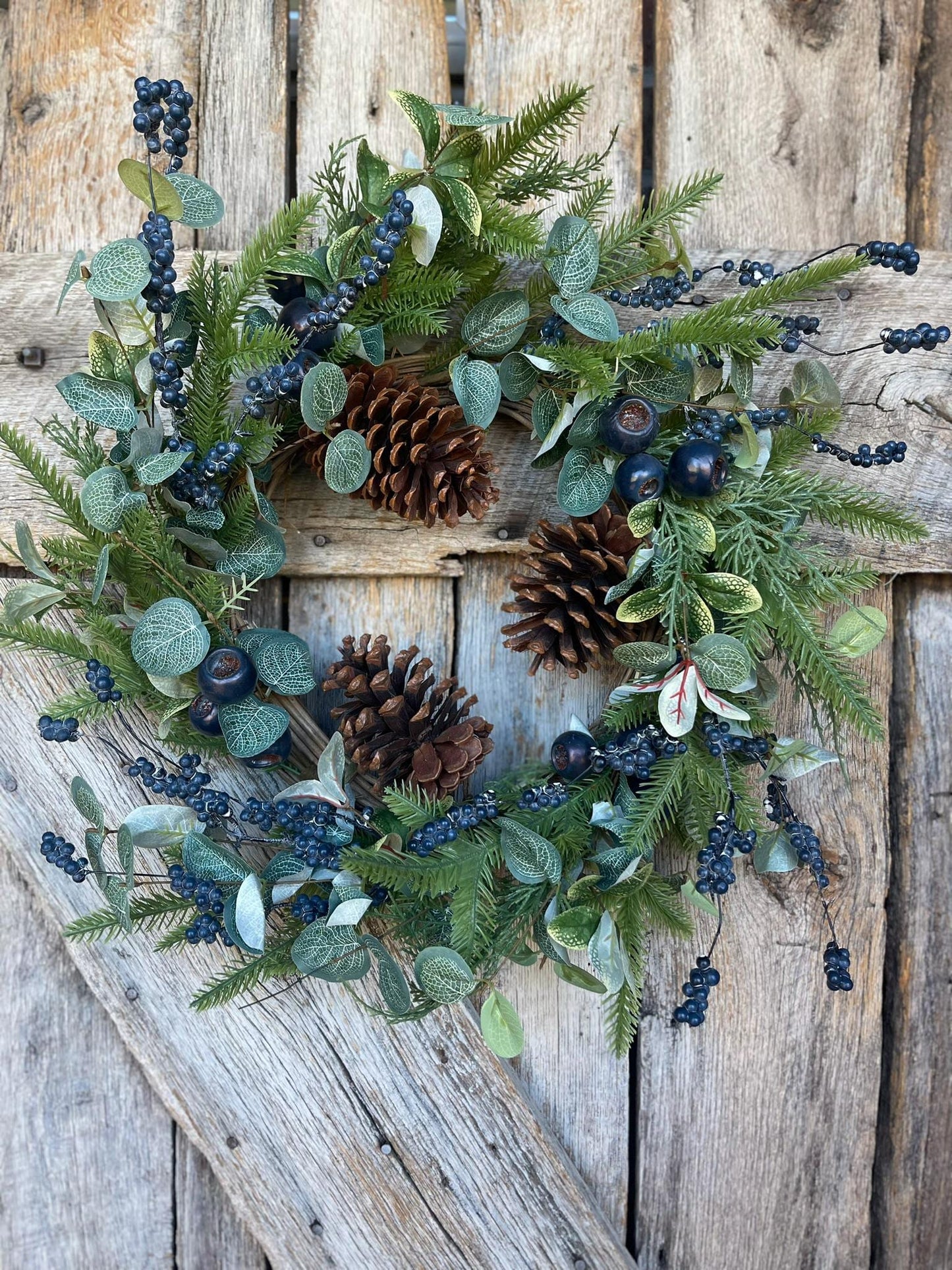 22" Christmas Wreath, Blueberry Eucalyptus Wreath