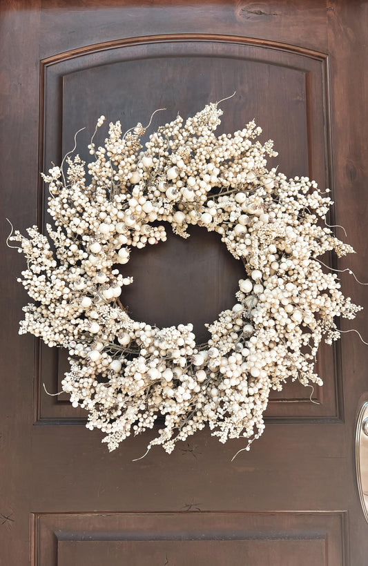 24" Taupe Berry Wreath, Artificial Berry Wreath, Taupe Cream Berry Wreath, Fall Wreath, Christmas Wreath, Front Door Wreath, Seasonal Wreath