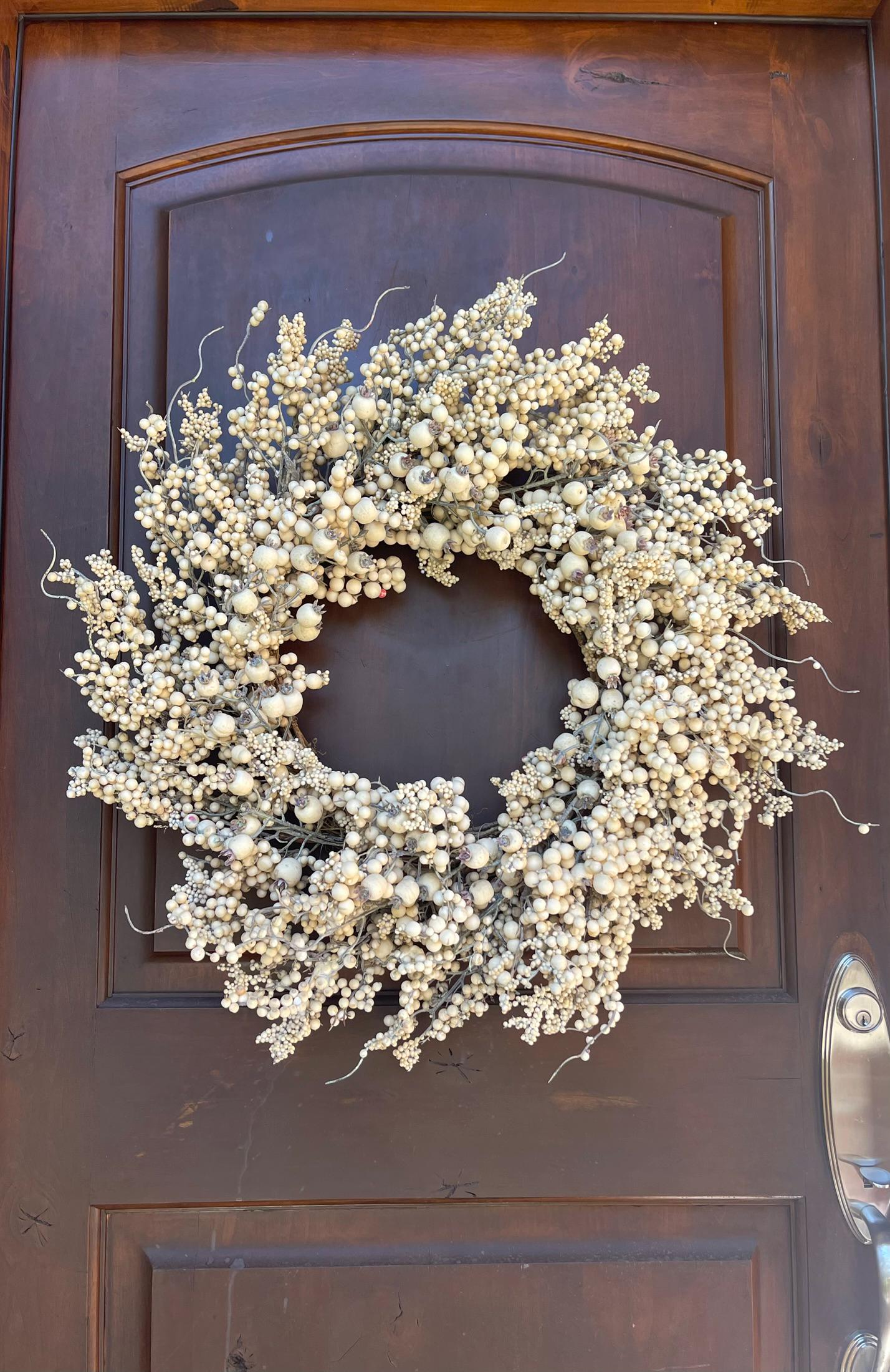 24" Taupe Berry Wreath, Artificial Berry Wreath, Taupe Cream Berry Wreath, Fall Wreath, Christmas Wreath, Front Door Wreath, Seasonal Wreath