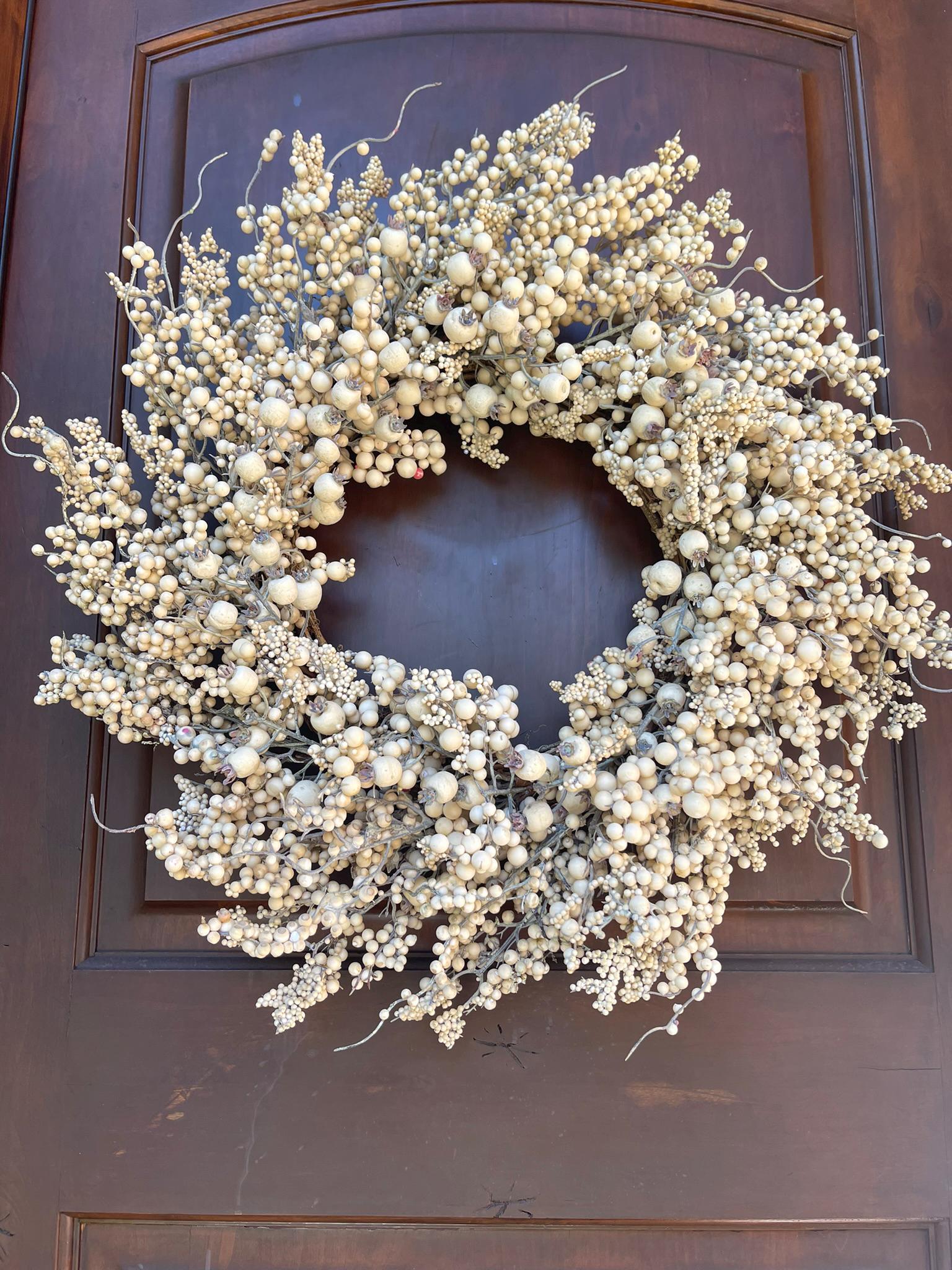 24" Taupe Berry Wreath, Artificial Berry Wreath, Taupe Cream Berry Wreath, Fall Wreath, Christmas Wreath, Front Door Wreath, Seasonal Wreath