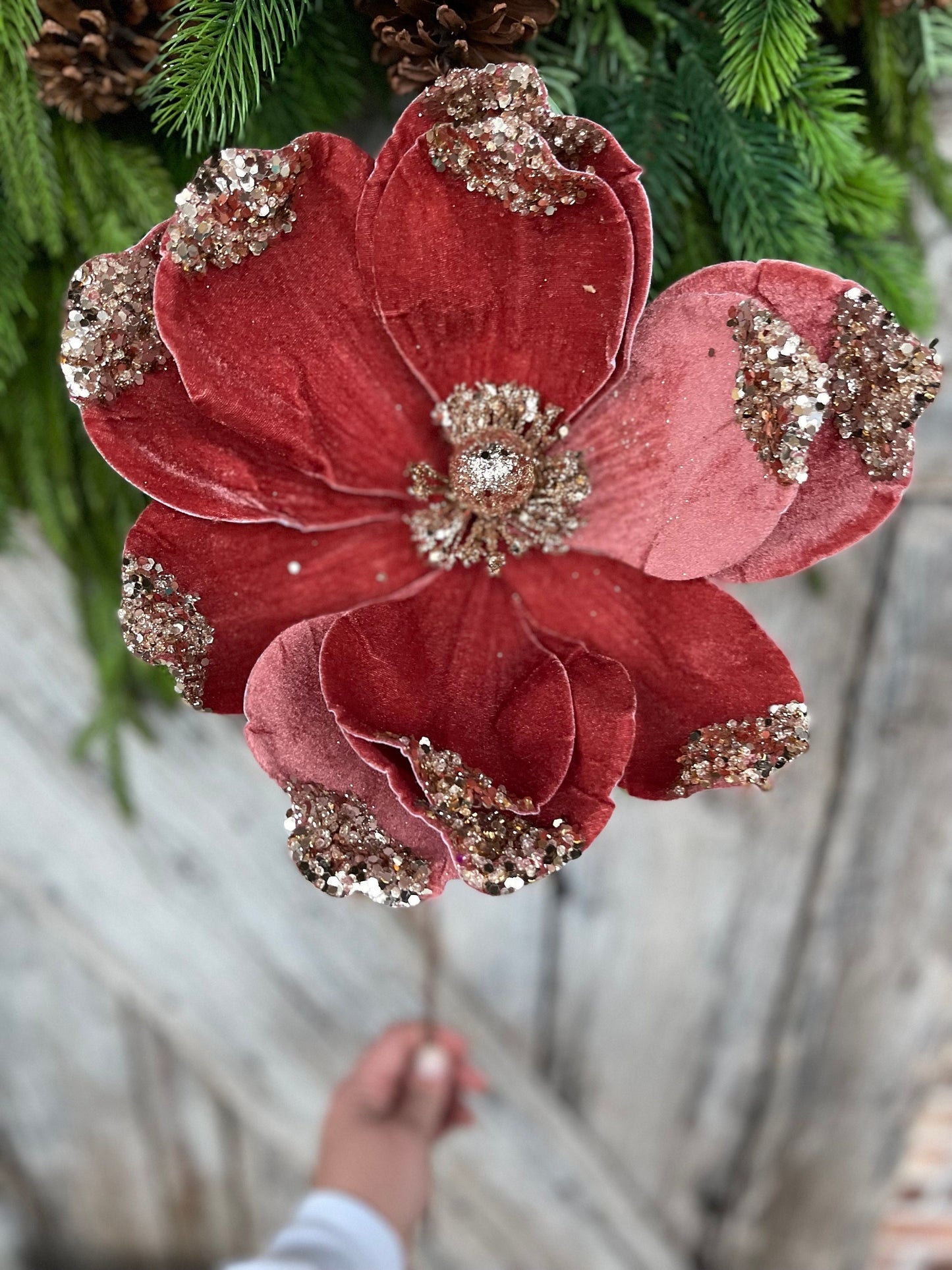 21" Rose Gold Velvet Magnolia, Christmas Magnolia