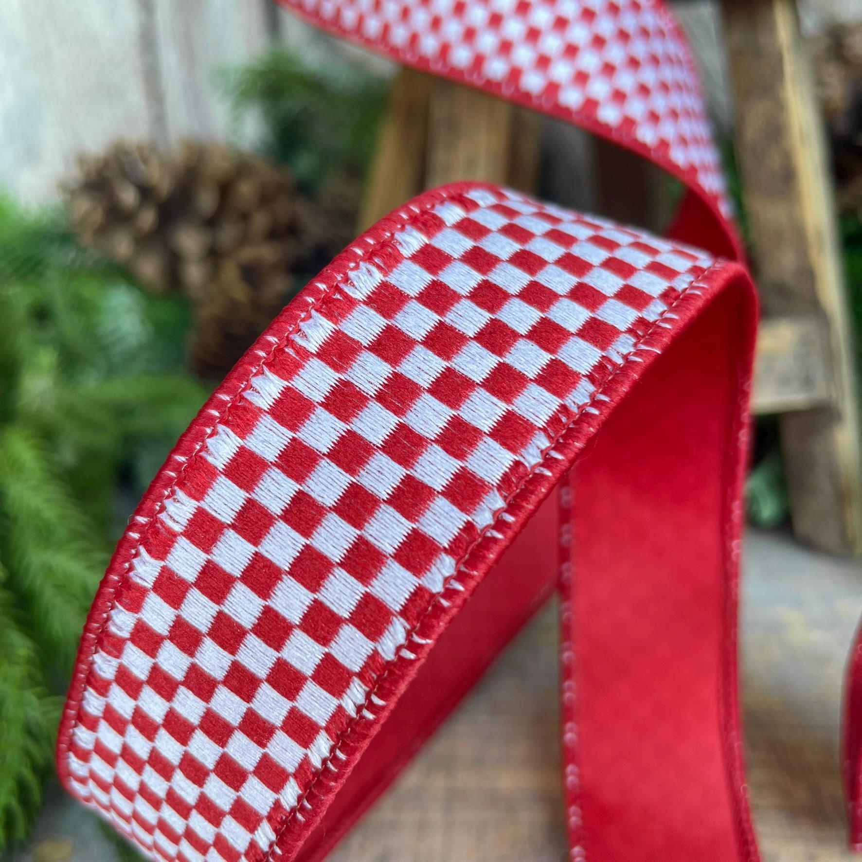 1.5" Red Mini Checks Ribbon, Farrisilk Ribbon