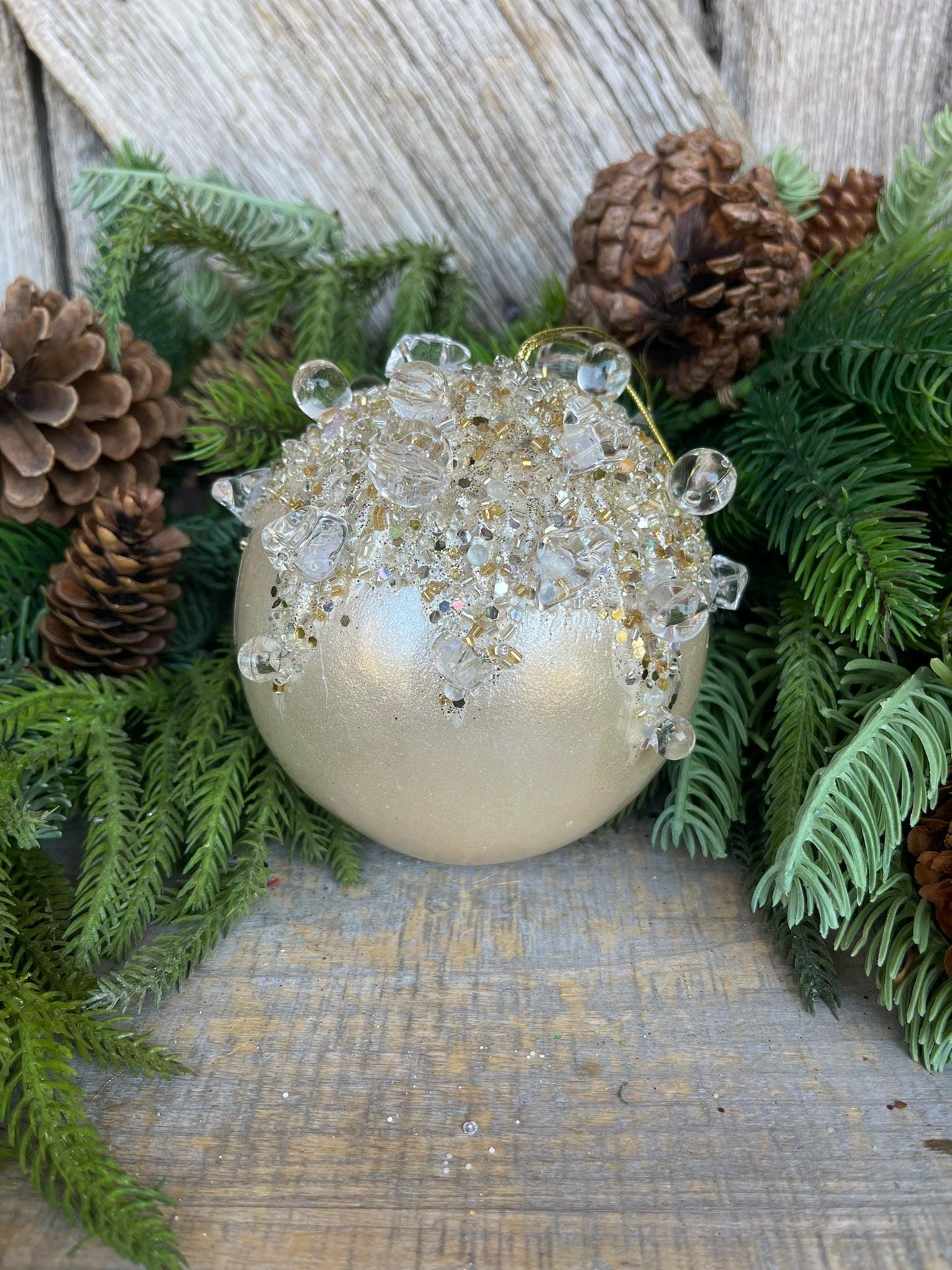 5" Ivory Pearl Bejeweled Ornament, Ivory Ornament