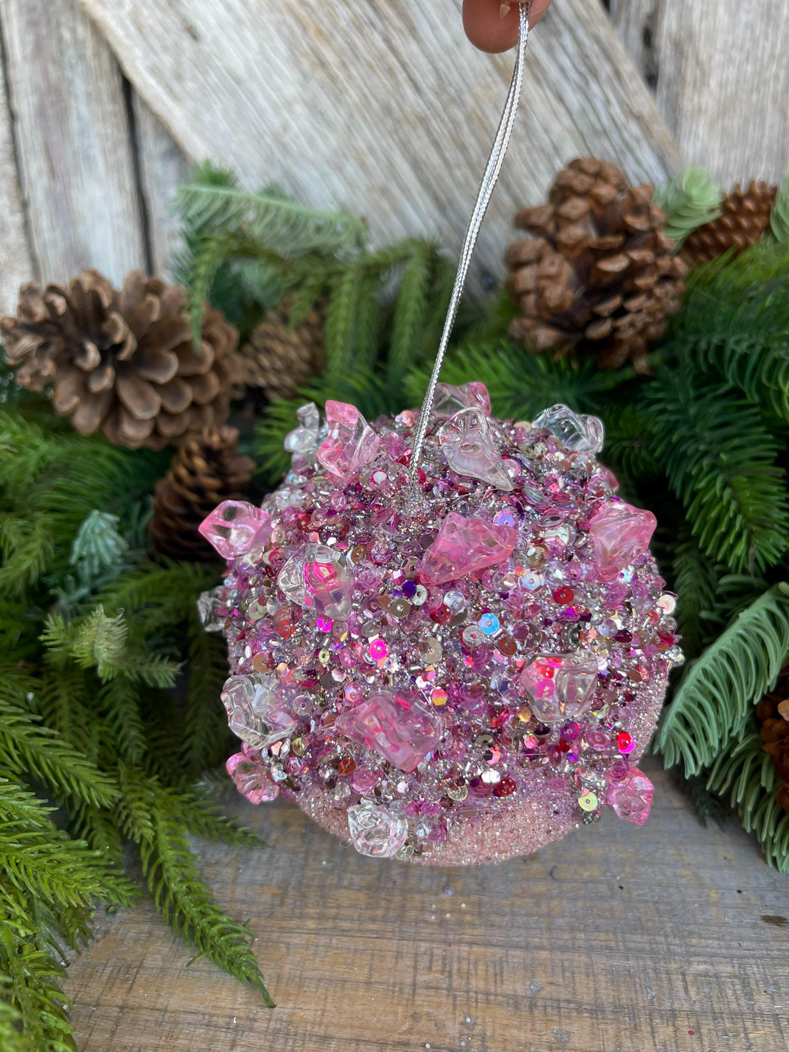 5" Pink Sugar Crystal Bejeweled Ornament, Pink Ornament