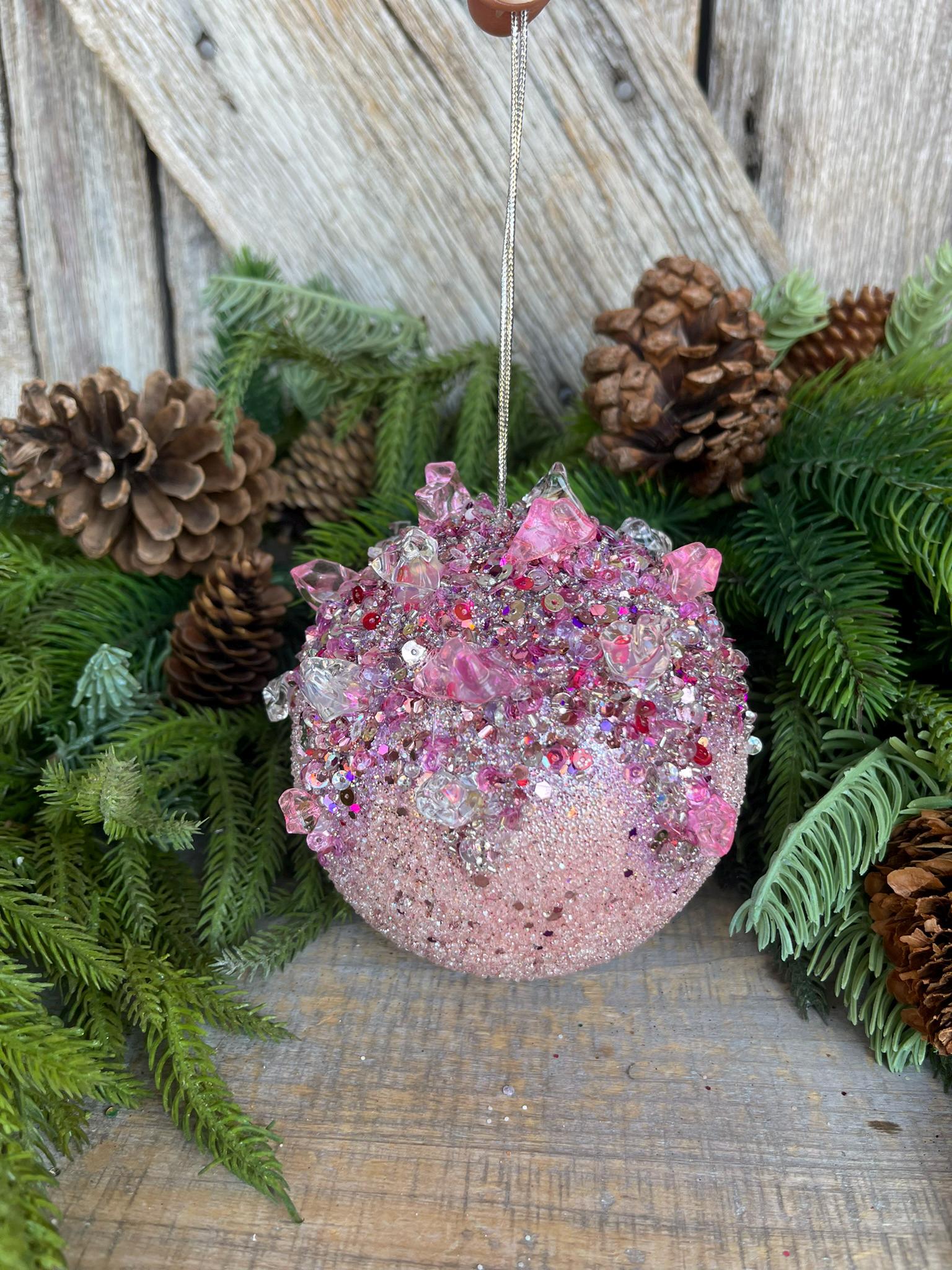 5" Pink Sugar Crystal Bejeweled Ornament, Pink Ornament