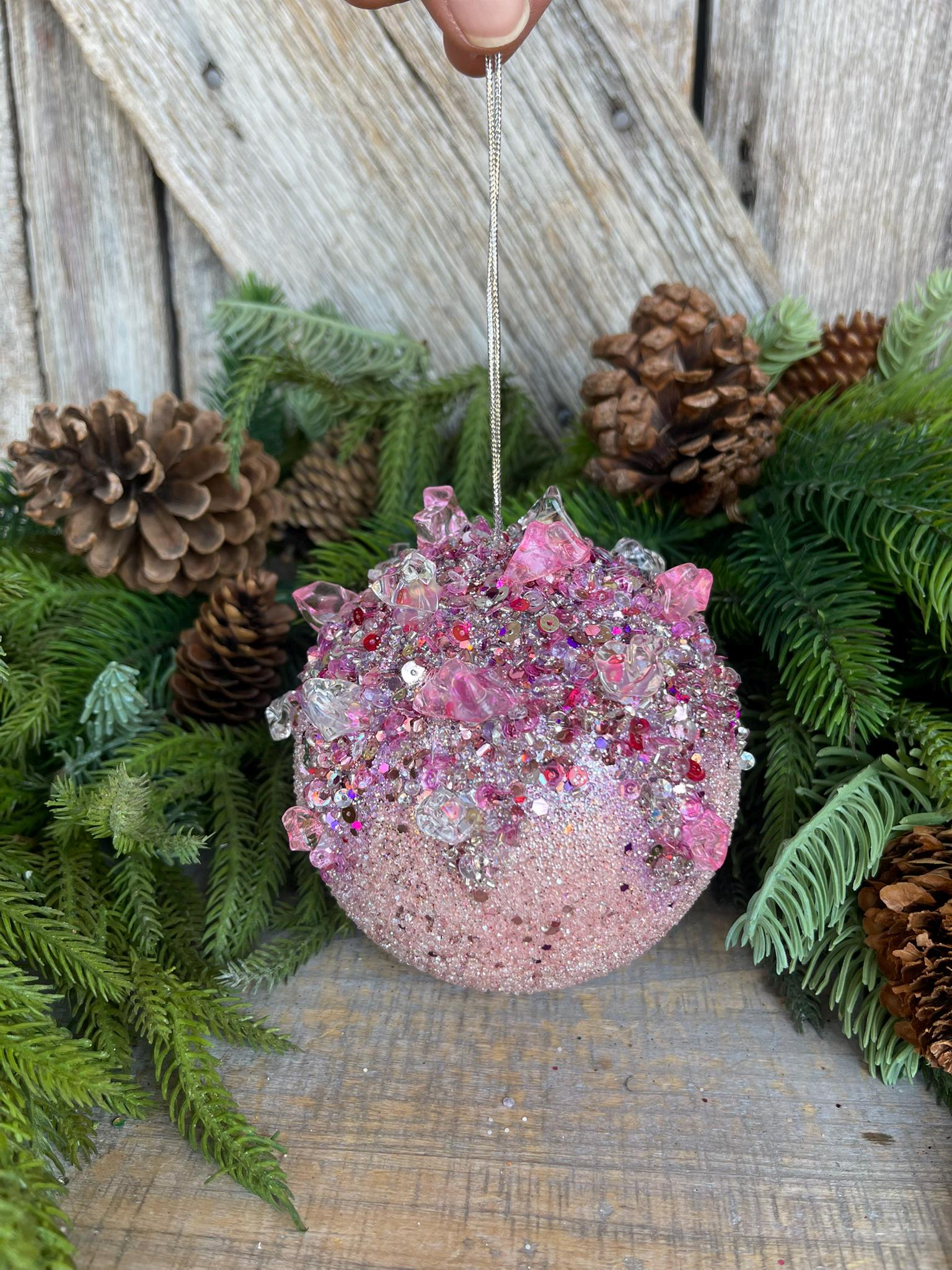 5" Pink Sugar Crystal Bejeweled Ornament, Pink Ornament