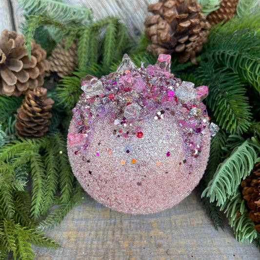 5" Pink Sugar Crystal Bejeweled Ornament, Pink Ornament