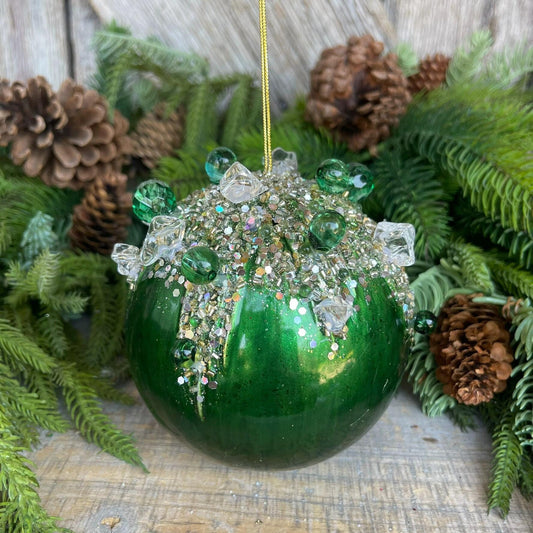 5" Emerald Green Bejeweled Ornament, Green Ornament