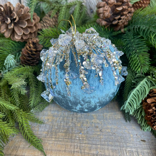 5" Steel Blue Velvet Ornament, Blue Ornament, Jeweled Ornament, Christmas Tree Ornament, Blue Elegant Ornament, Farrisilk, FW362-17