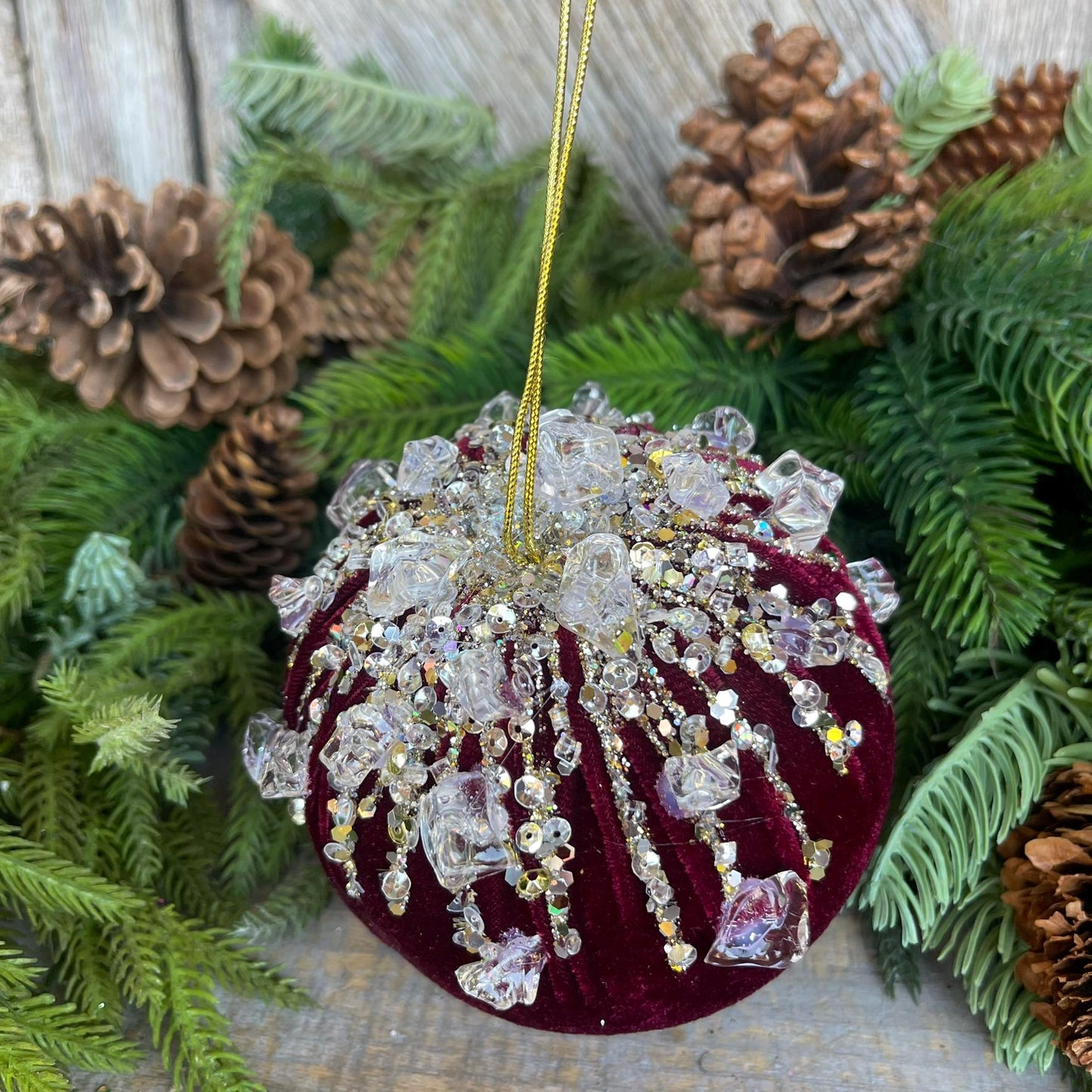 5" Burgundy Velvet Ornament, Burgundy Ornament