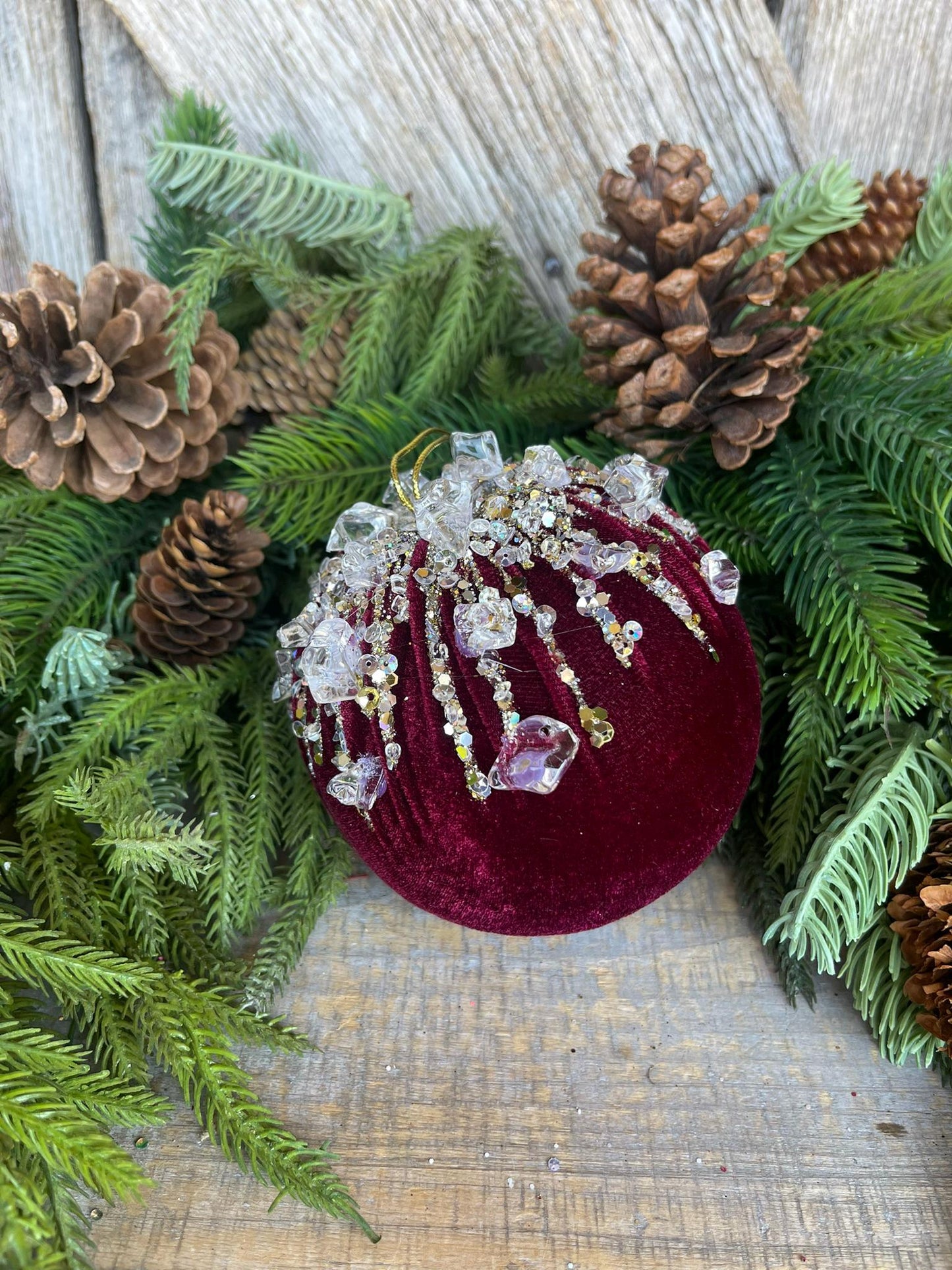 5" Burgundy Velvet Ornament, Burgundy Ornament