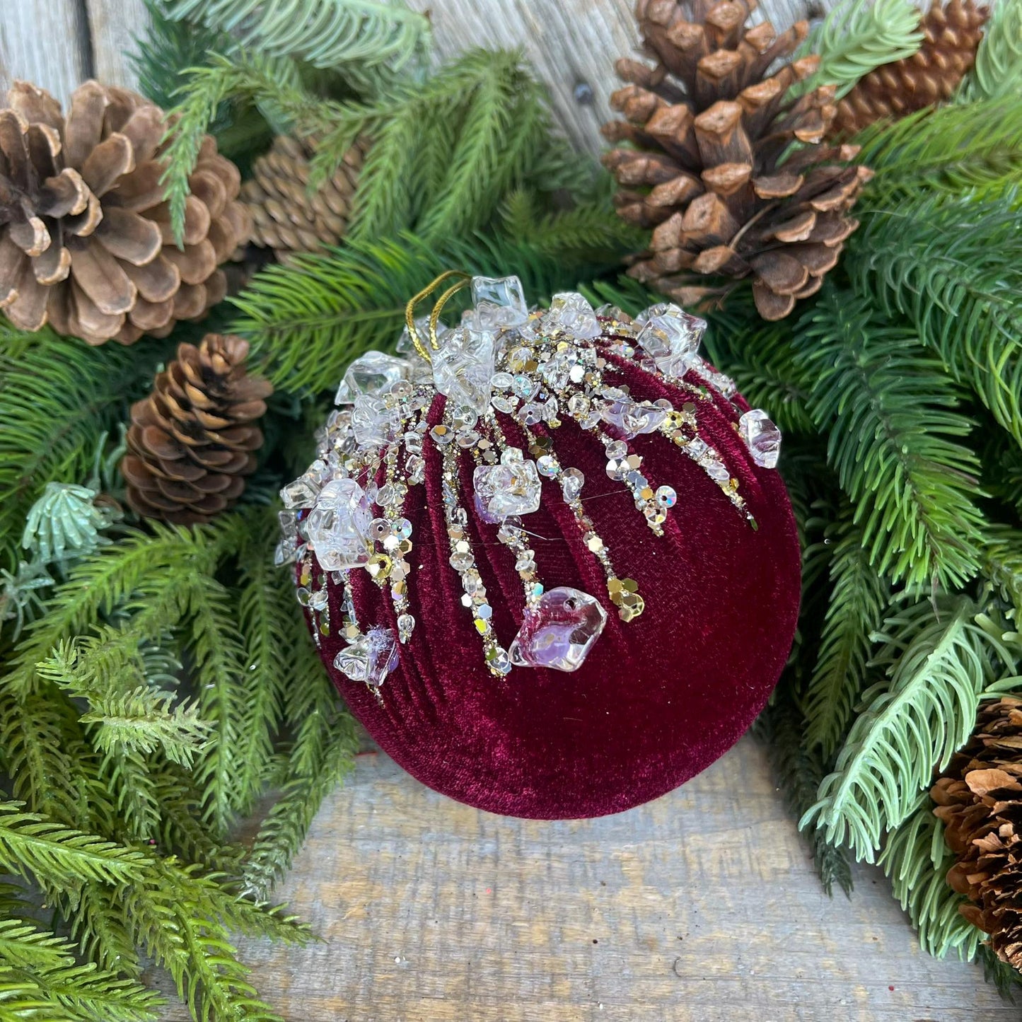 5" Burgundy Velvet Ornament, Burgundy Ornament