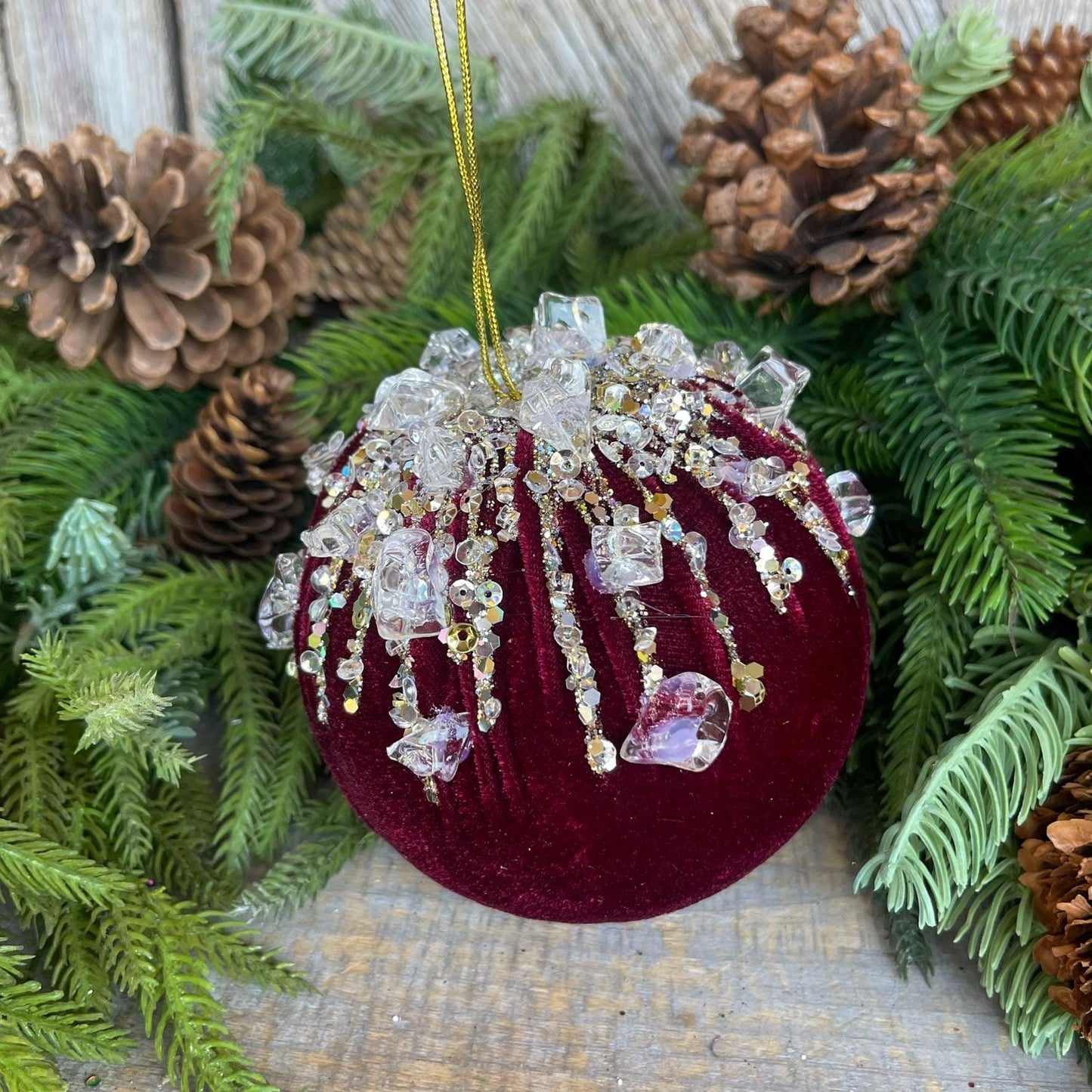 5" Burgundy Velvet Ornament, Burgundy Ornament