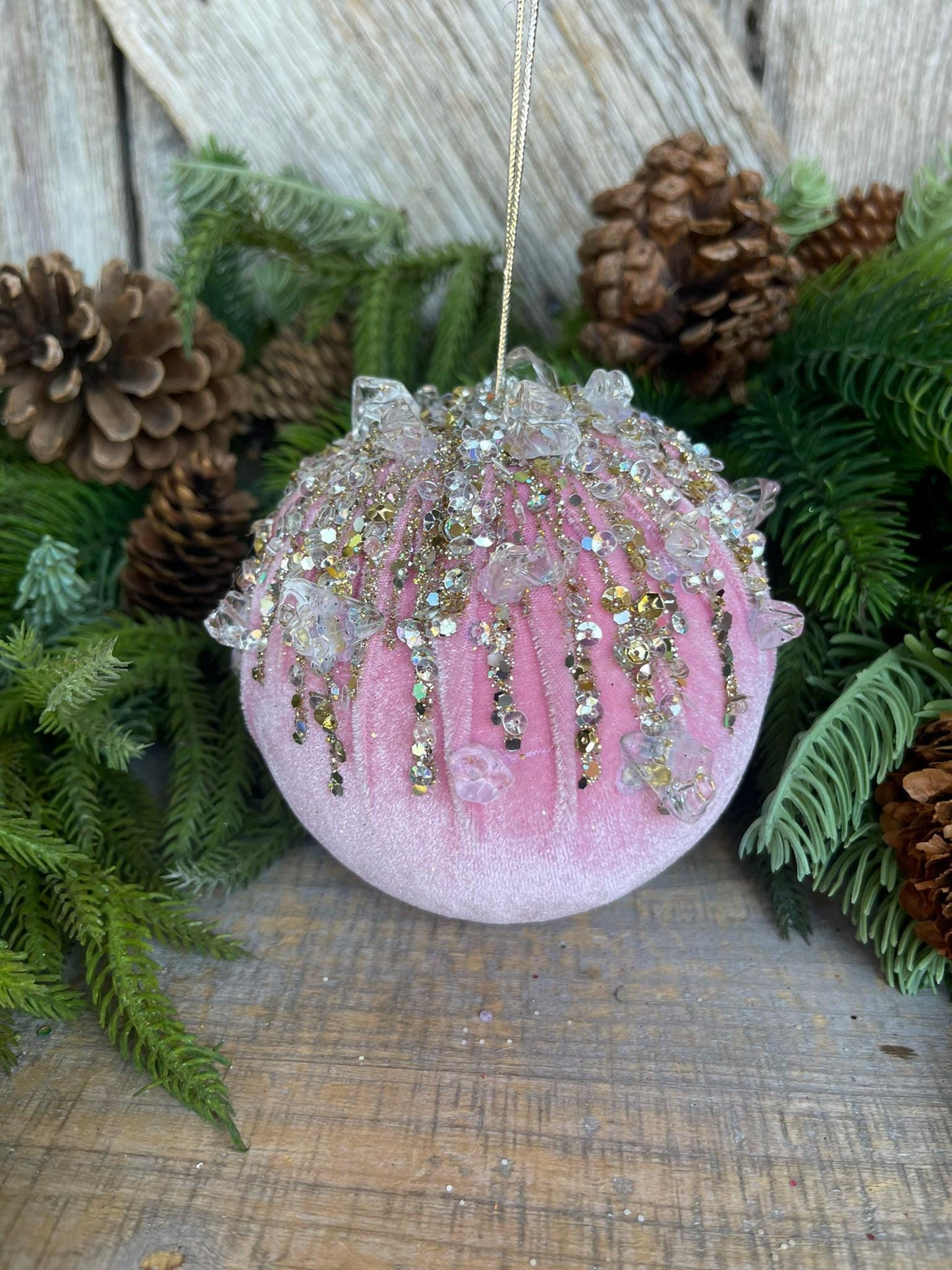 5" Light Pink Velvet Ornament, Pink Ornament