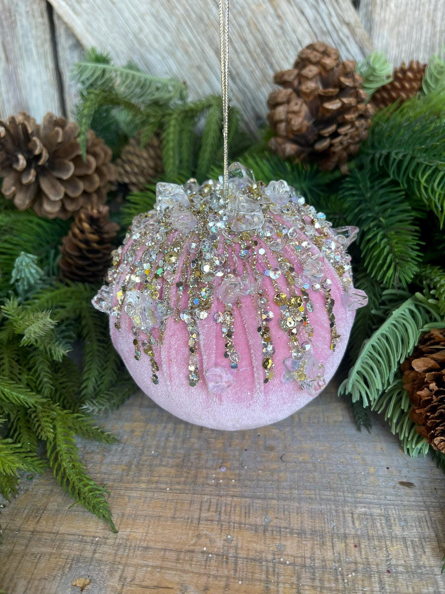 5" Light Pink Velvet Ornament, Pink Ornament