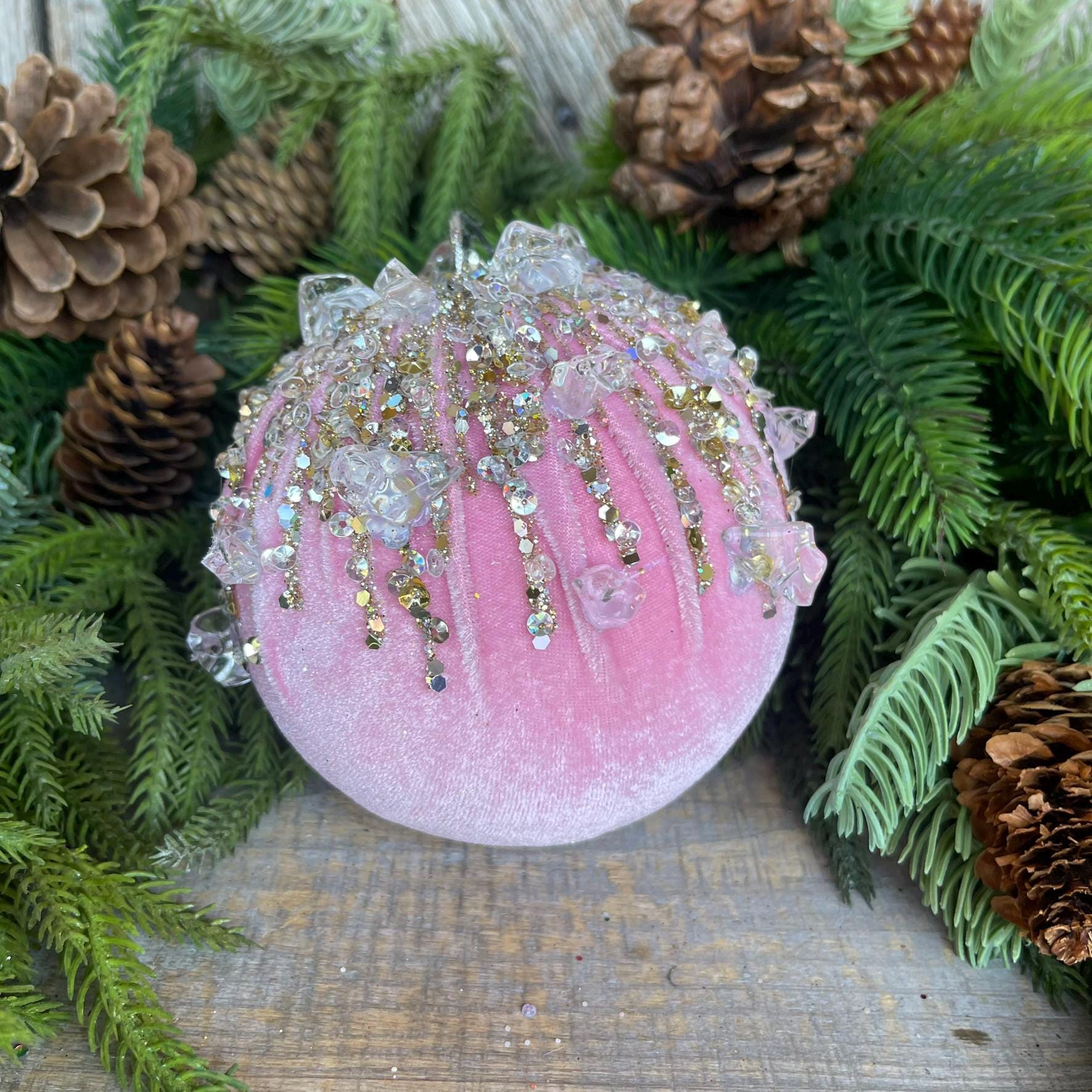 5" Light Pink Velvet Ornament, Pink Ornament