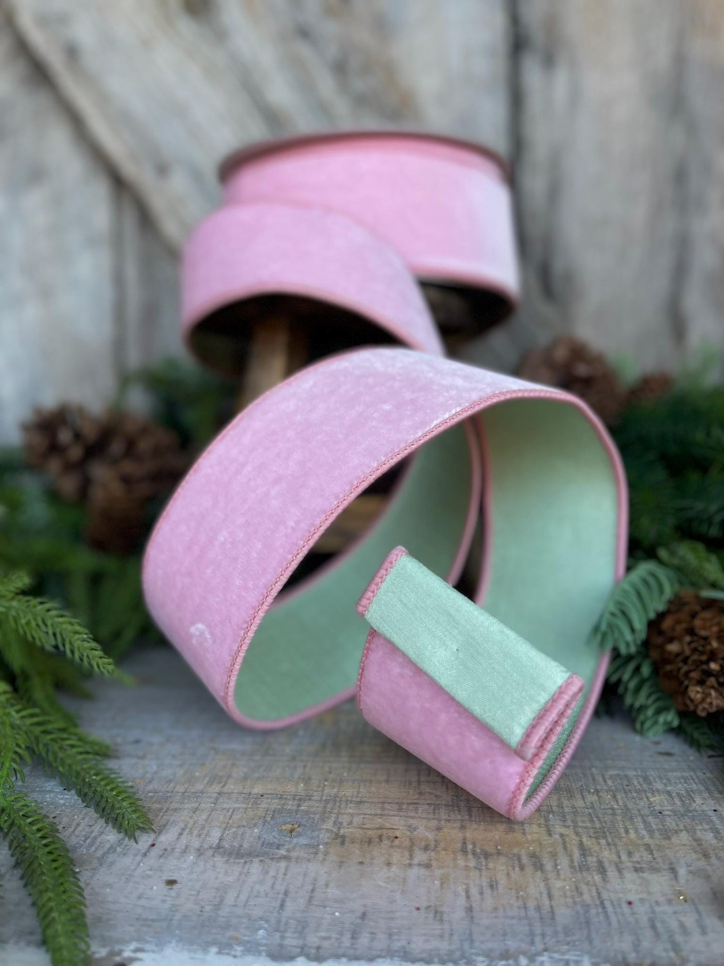 2.5" Pink Mint Green Velvet, Farrisilk Ribbon