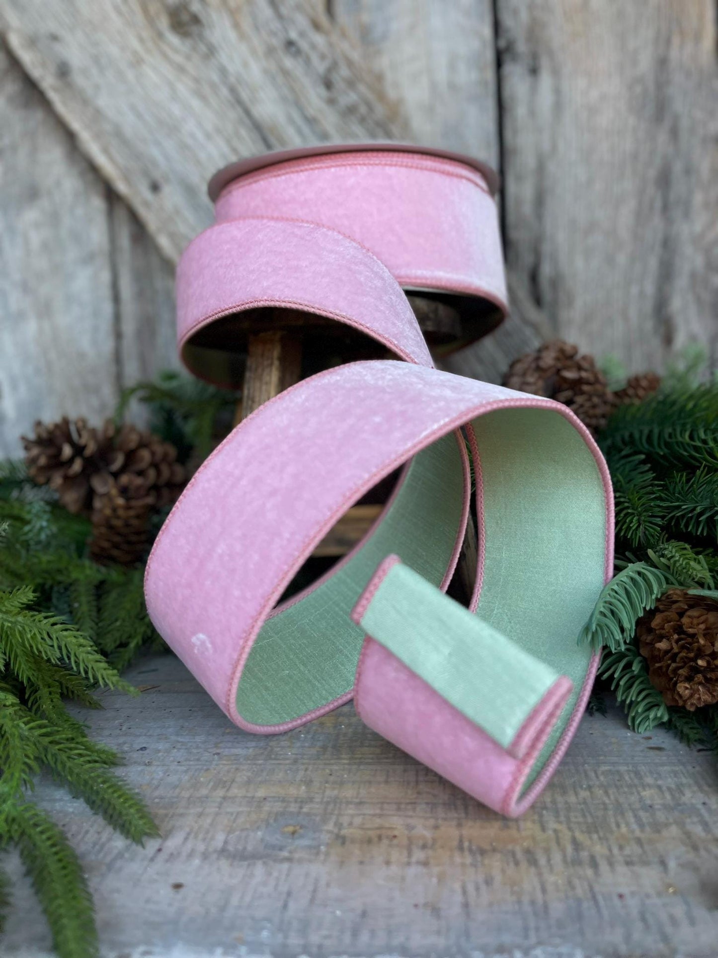 2.5" Pink Mint Green Velvet, Farrisilk Ribbon