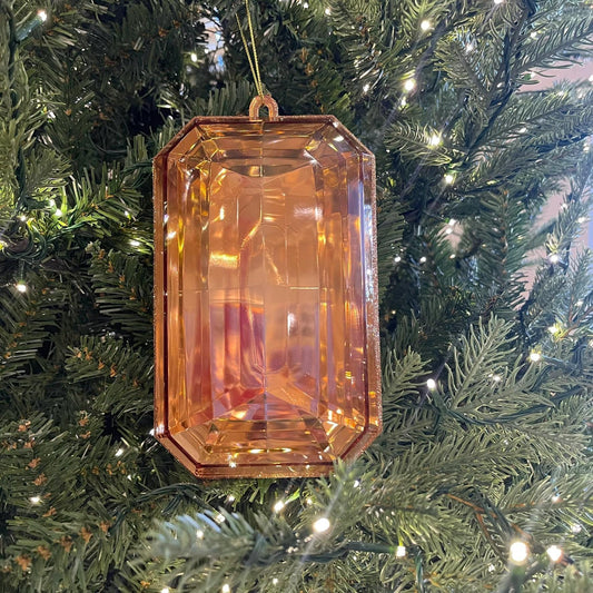 8" Light Orange Jewel Ornament, Copper Jewel Oramnet, Fall Christmas Ornament, Emerald Cut Jewel, Rectangle Jewel Ornament, Christmas Jewel