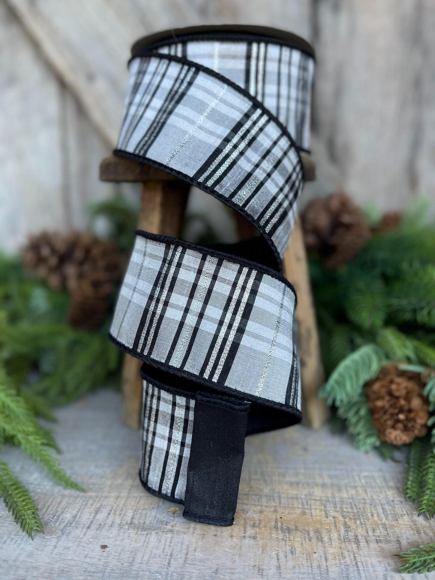 2.5" Black WhitePlaid Ribbon, Farrisilk Ribbon, Designer Ribbon, Black White Ribbon, Preppy Plaid, Christmas Ribbon, RK632-92