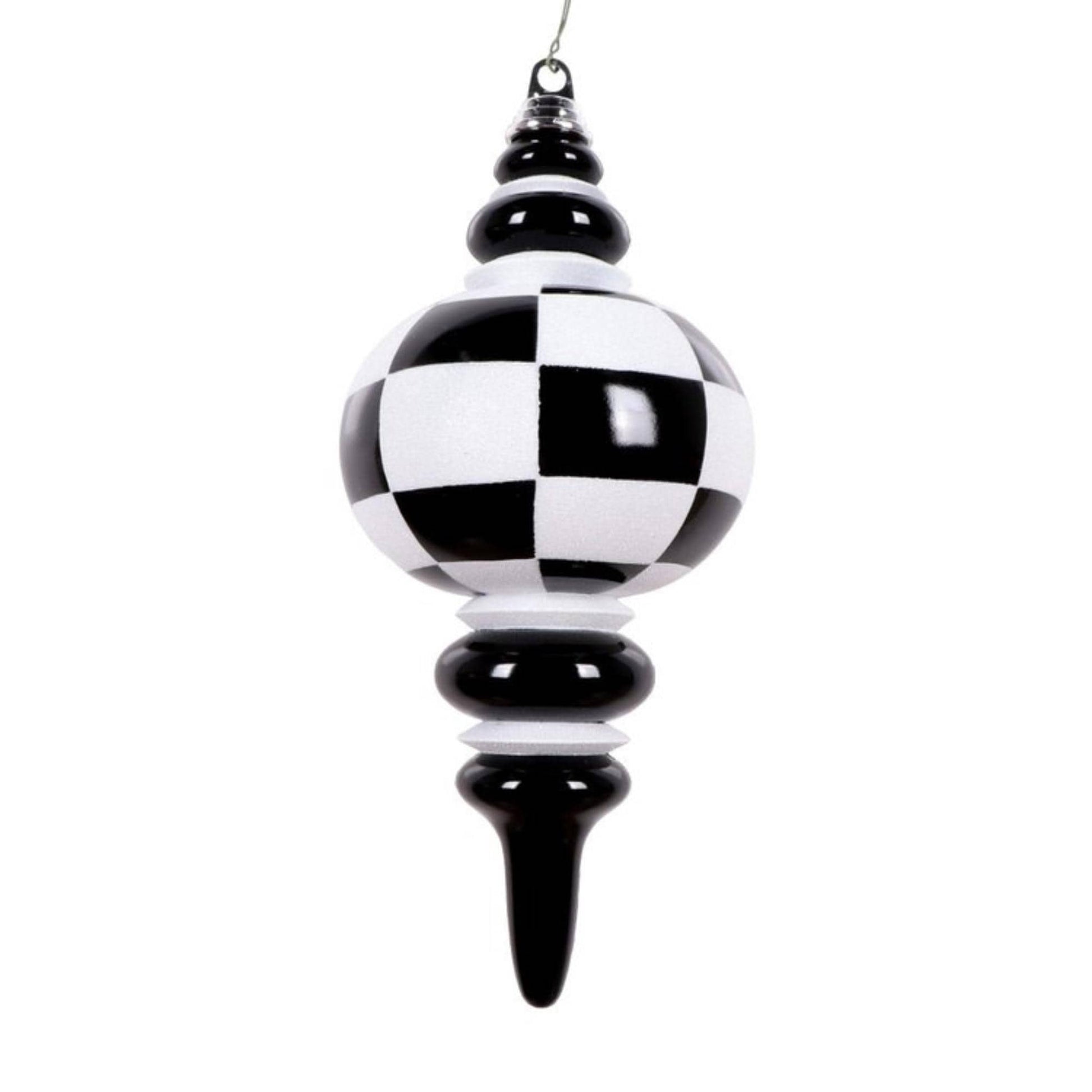 7" Black White Finial, Checkered Ornament, Finial Ornament, Shatterproof Ornament, Farrisilk Ornament, Christmas Ornament, CX303-92