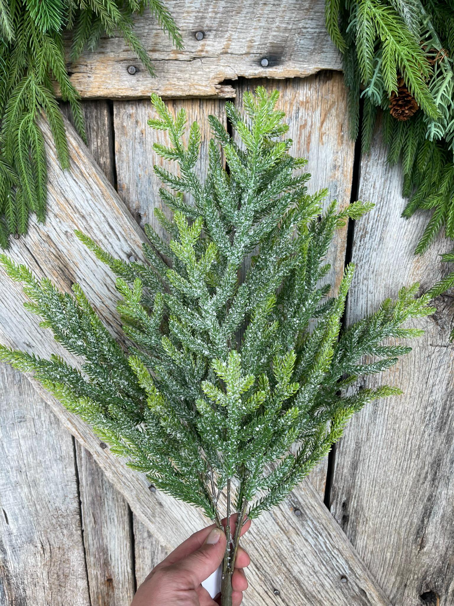 21" Norfolk Iced Pine Spray, Real Touch Norfold Pine, Artificial Pine Spray, Christmas Greenery, Pine Spray, Artificial Greenery, 84361