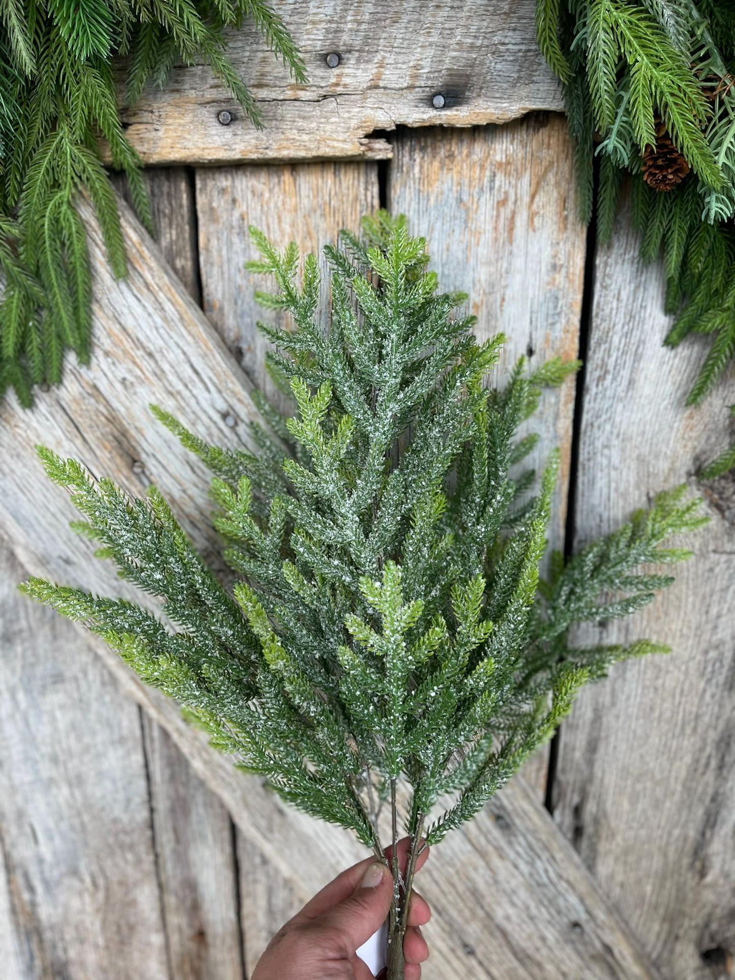 21" Norfolk Iced Pine Spray, Real Touch Norfold Pine, Artificial Pine Spray, Christmas Greenery, Pine Spray, Artificial Greenery, 84361