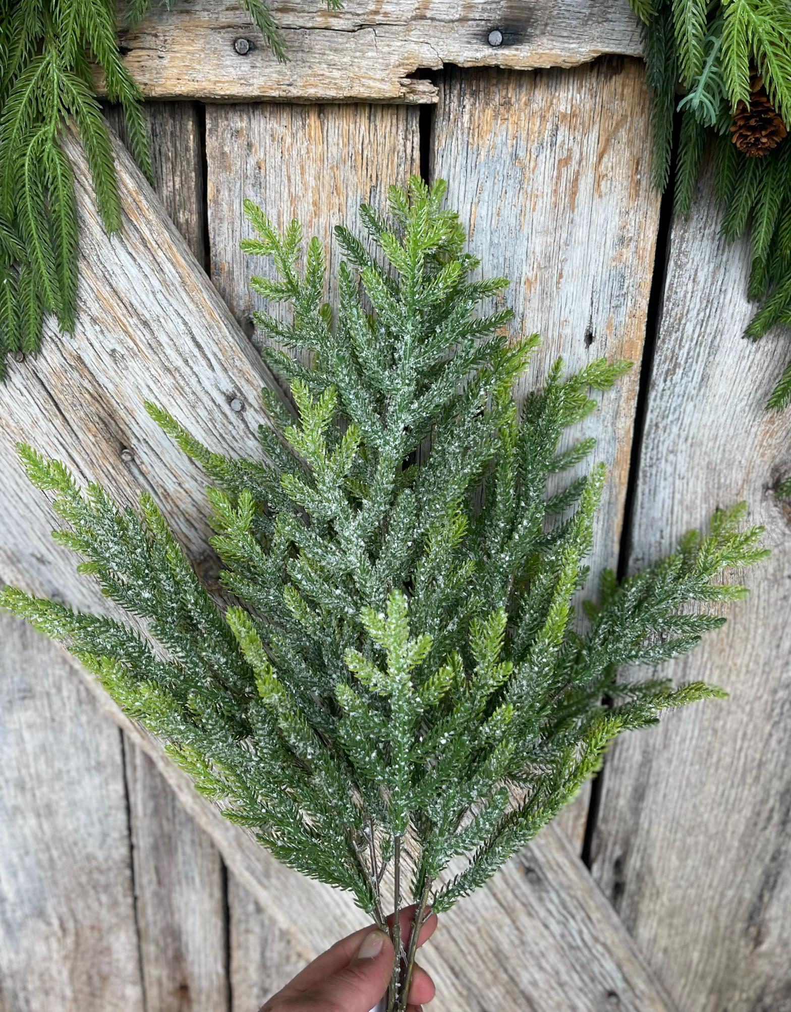 21" Norfolk Iced Pine Spray, Real Touch Norfold Pine, Artificial Pine Spray, Christmas Greenery, Pine Spray, Artificial Greenery, 84361