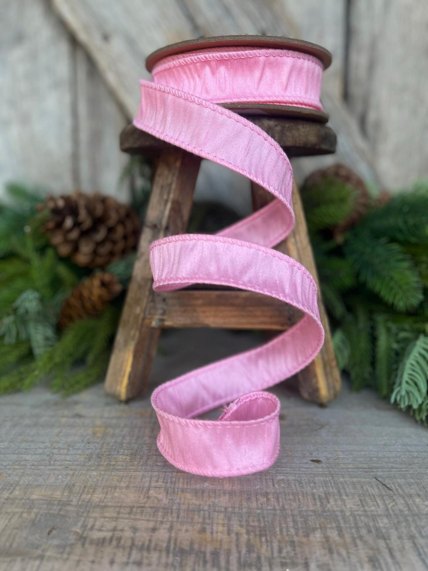 1" Pink Dupioni Ribbon, Wired Ribbon, Narrow Ribbon, Skinny Ribbon, Ribbon for Bows, Pink Ribbon, Dupioni Ribbon,Chistmas Ribbon