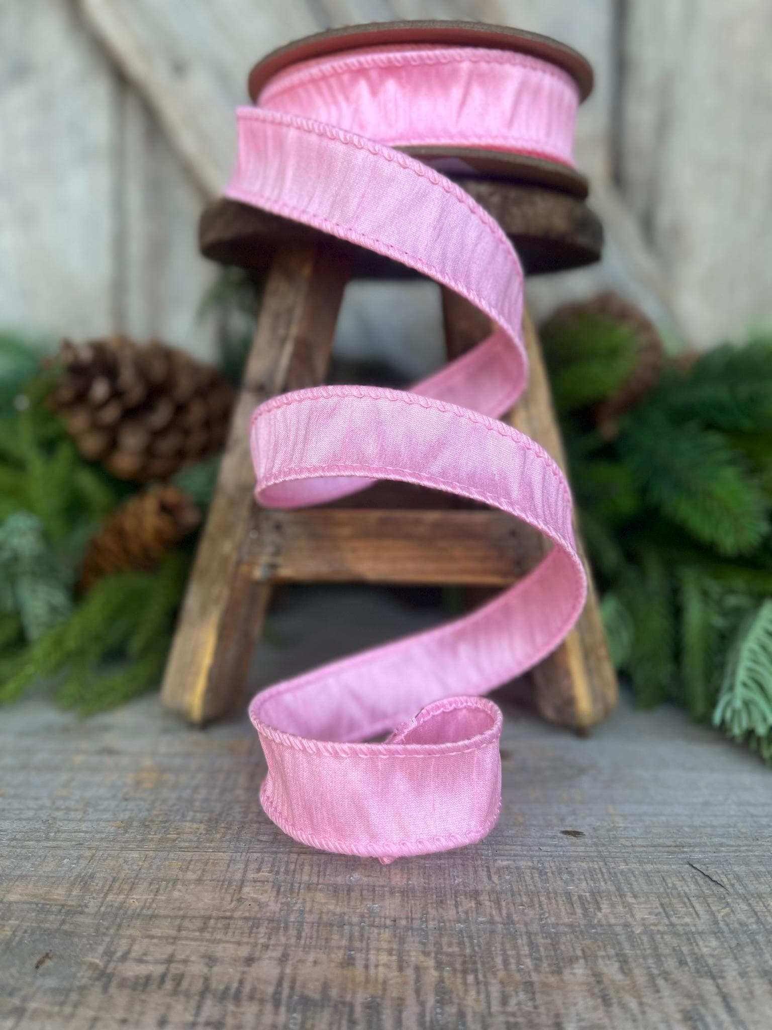 1" Pink Dupioni Ribbon, Wired Ribbon, Narrow Ribbon, Skinny Ribbon, Ribbon for Bows, Pink Ribbon, Dupioni Ribbon,Chistmas Ribbon