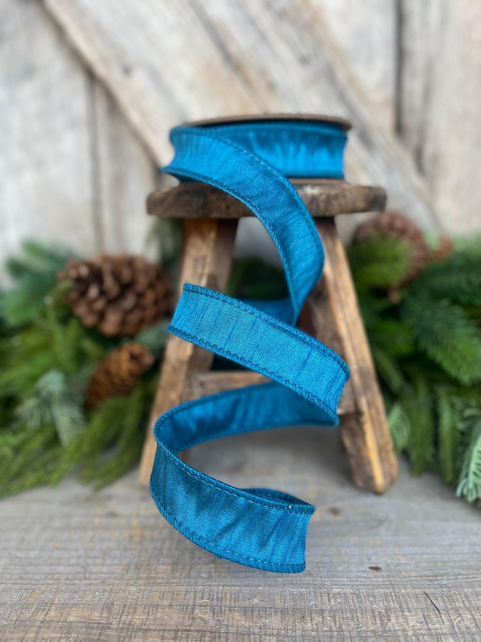 1" Turquoise Dupion Ribbon, wired ribbon, Christmas Ribbon, Jewel Tone Ribbon, Turquoise ribbon, Teal Ribbon