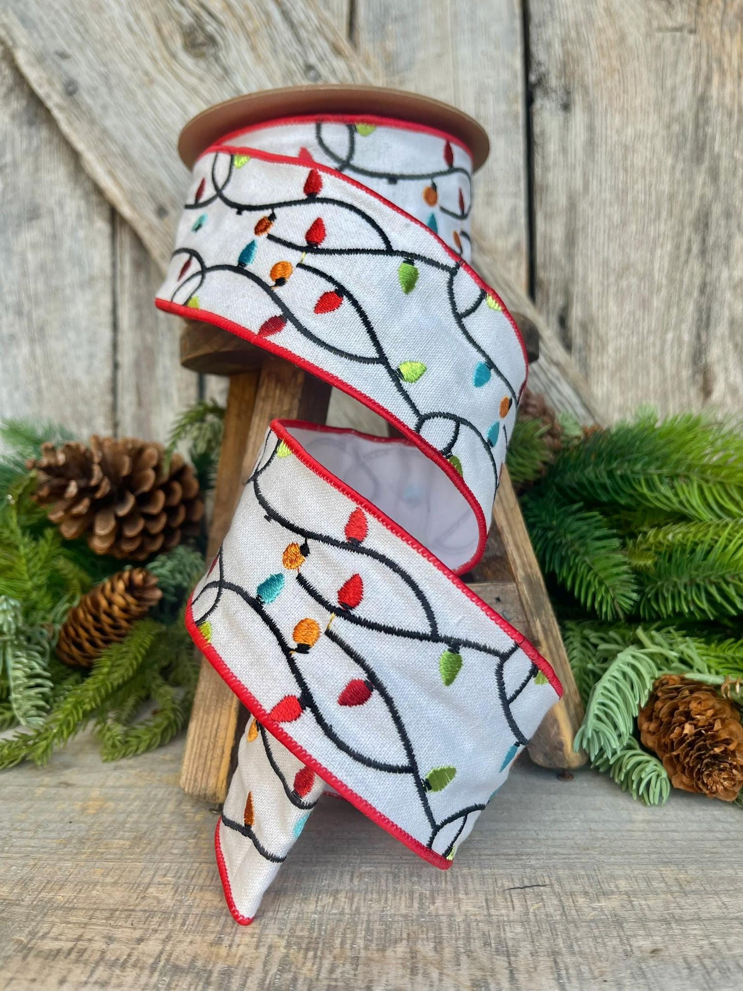 2.5" Christmas Ribbon, Christmas Lights Ribbon